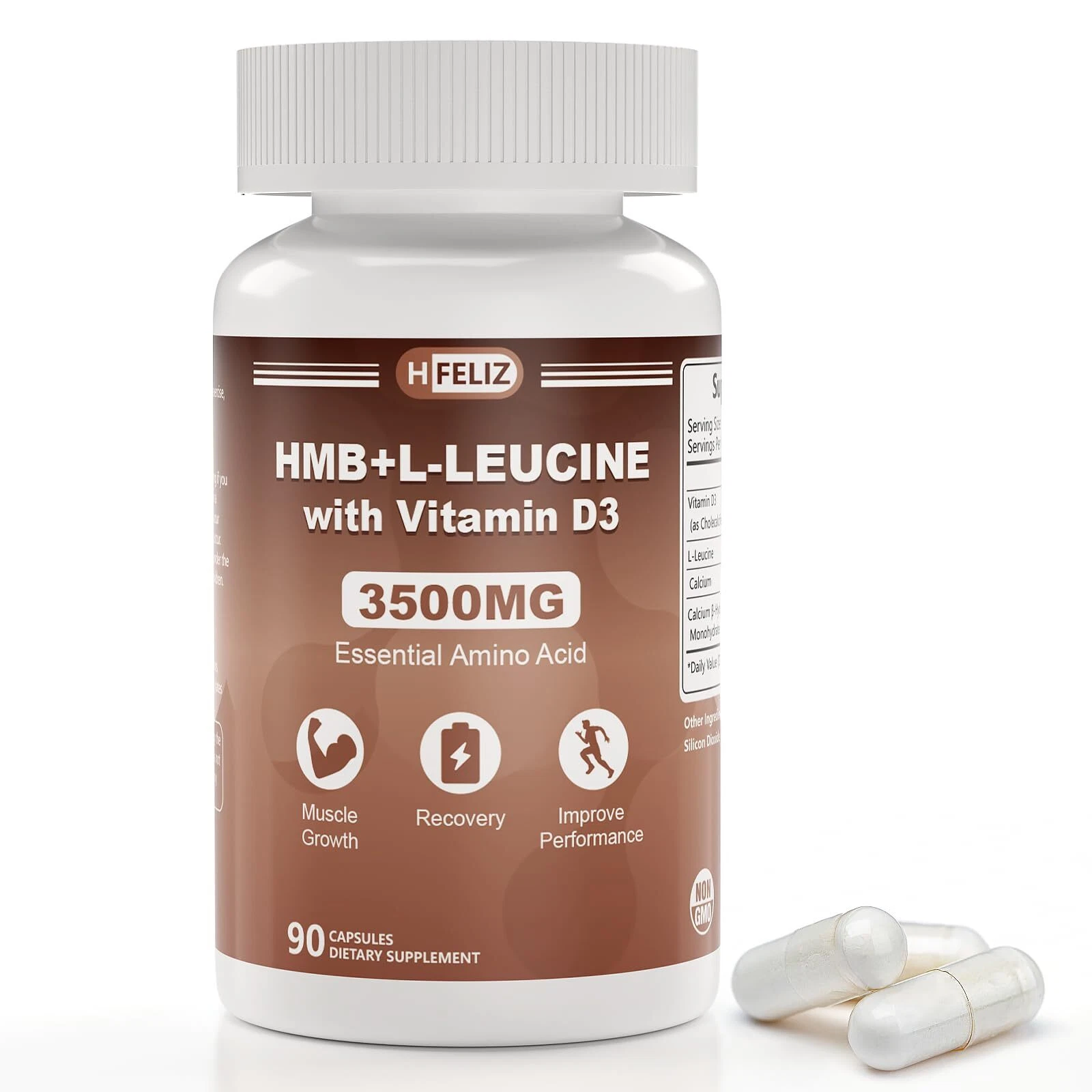 HFELIZ HMB and Leucine Supplement 3500mg L-Leucine HMB with Vitamin D3 Amino ...