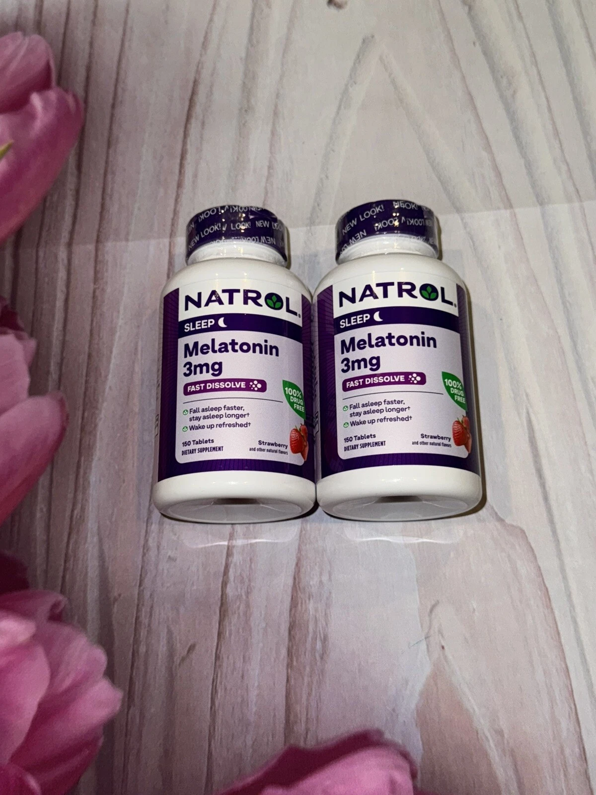 Lot Of 2 Natrol Sleep Melatonin 3mg Fast Disolve 100% Drug Free 150 Tablets