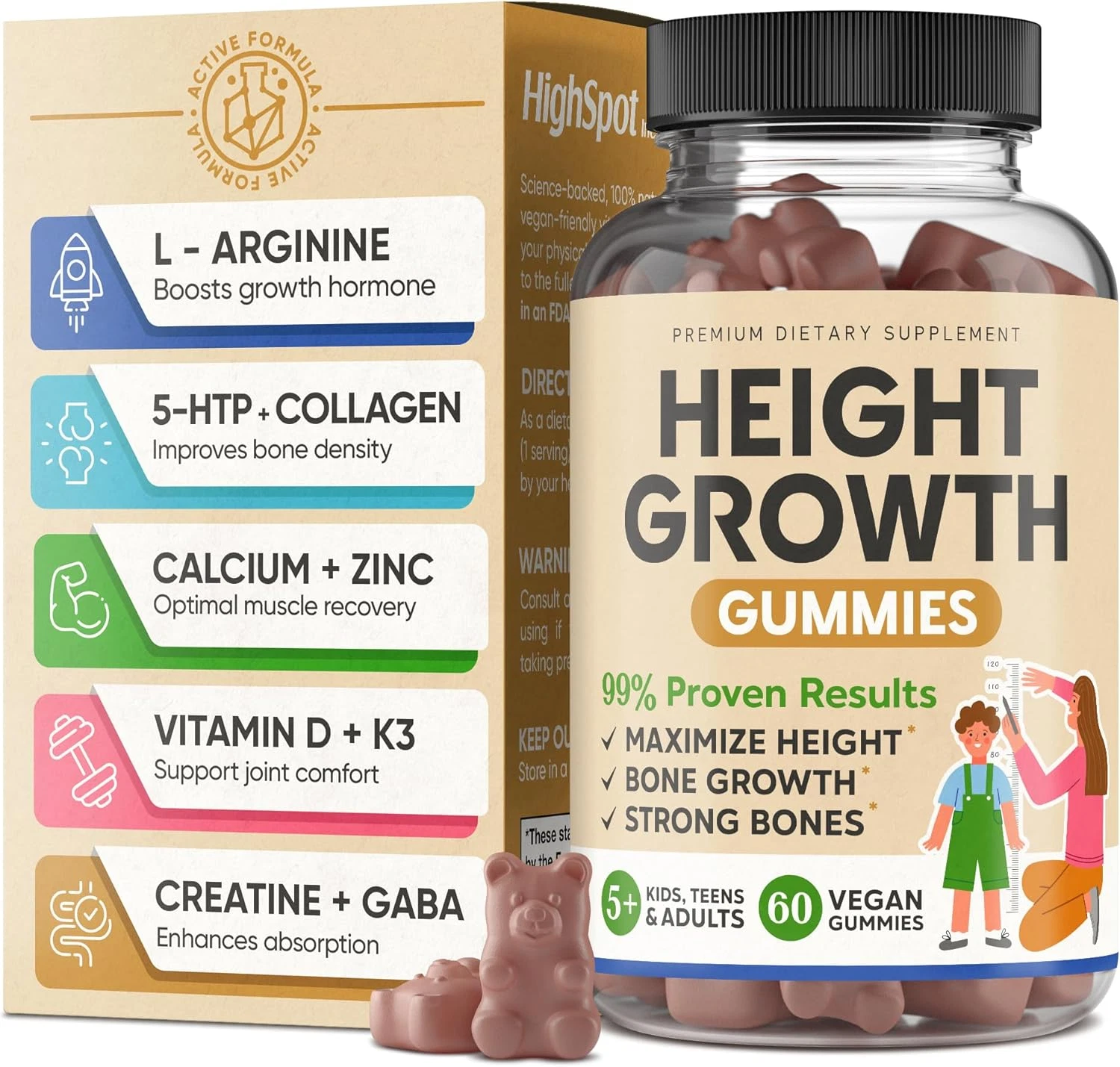 Height Growth Increase Vitamin Gummies, Calcium, Magnesium, Zinc, Ashwagandha...