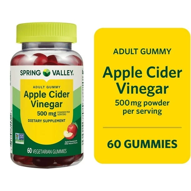Spring Valley Apple Cider Vinegar Gummies 500mg 60 Ct – Non-GMO Support