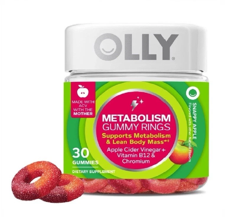 OLLY Metabolism Gummy Rings Apple Cider Vinegar, Vitamin B12, Chromium 30 Count