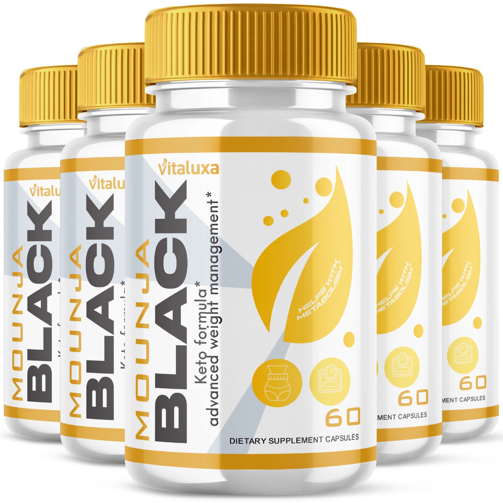 (5 Pack) Mounja Black Capsules for Weight Loss Burning Formula (300 Capsules)