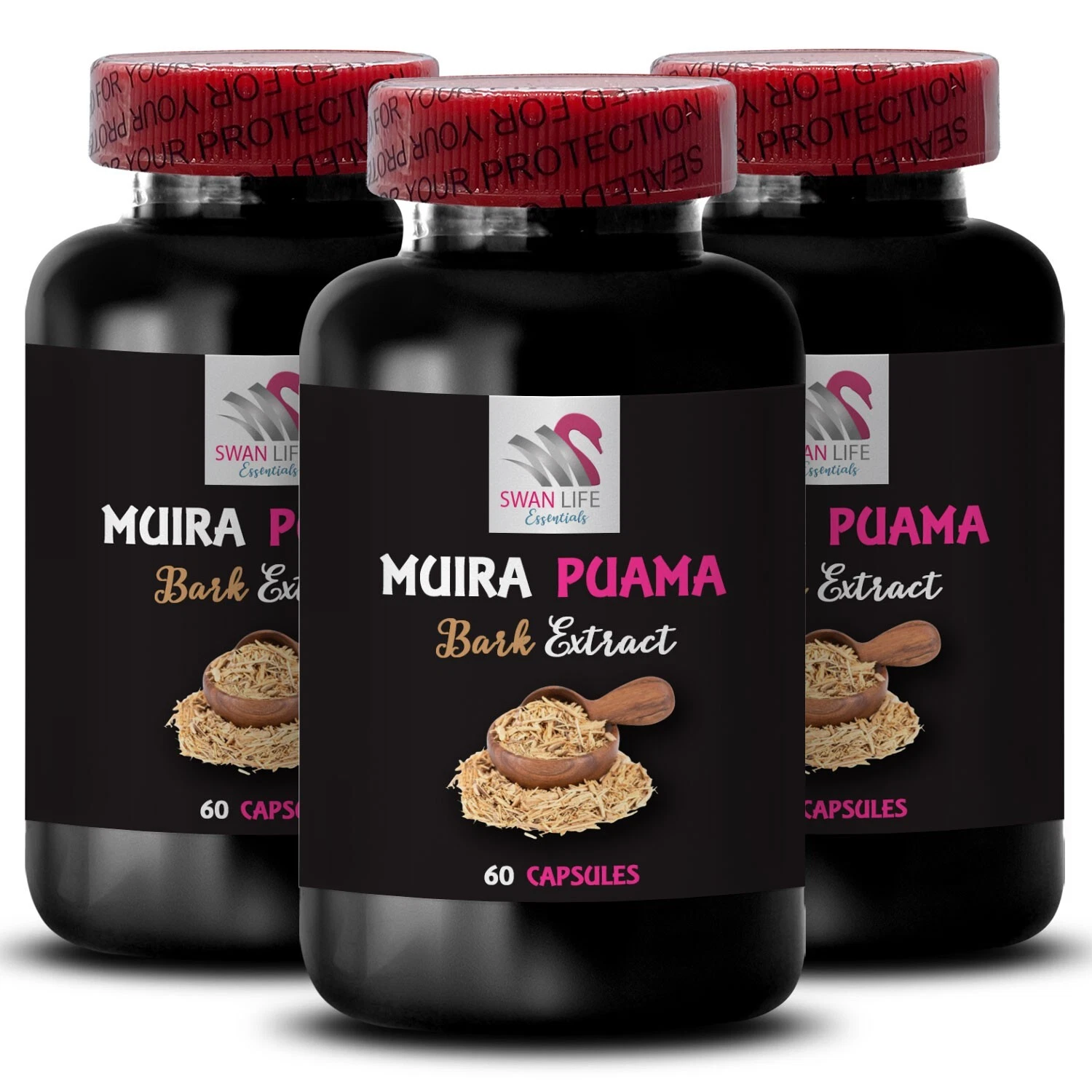 Energy Stamina - MUIRA PUAMA BARK EXTRACT - Brain Sharpness 3 Bottles 180 Caps