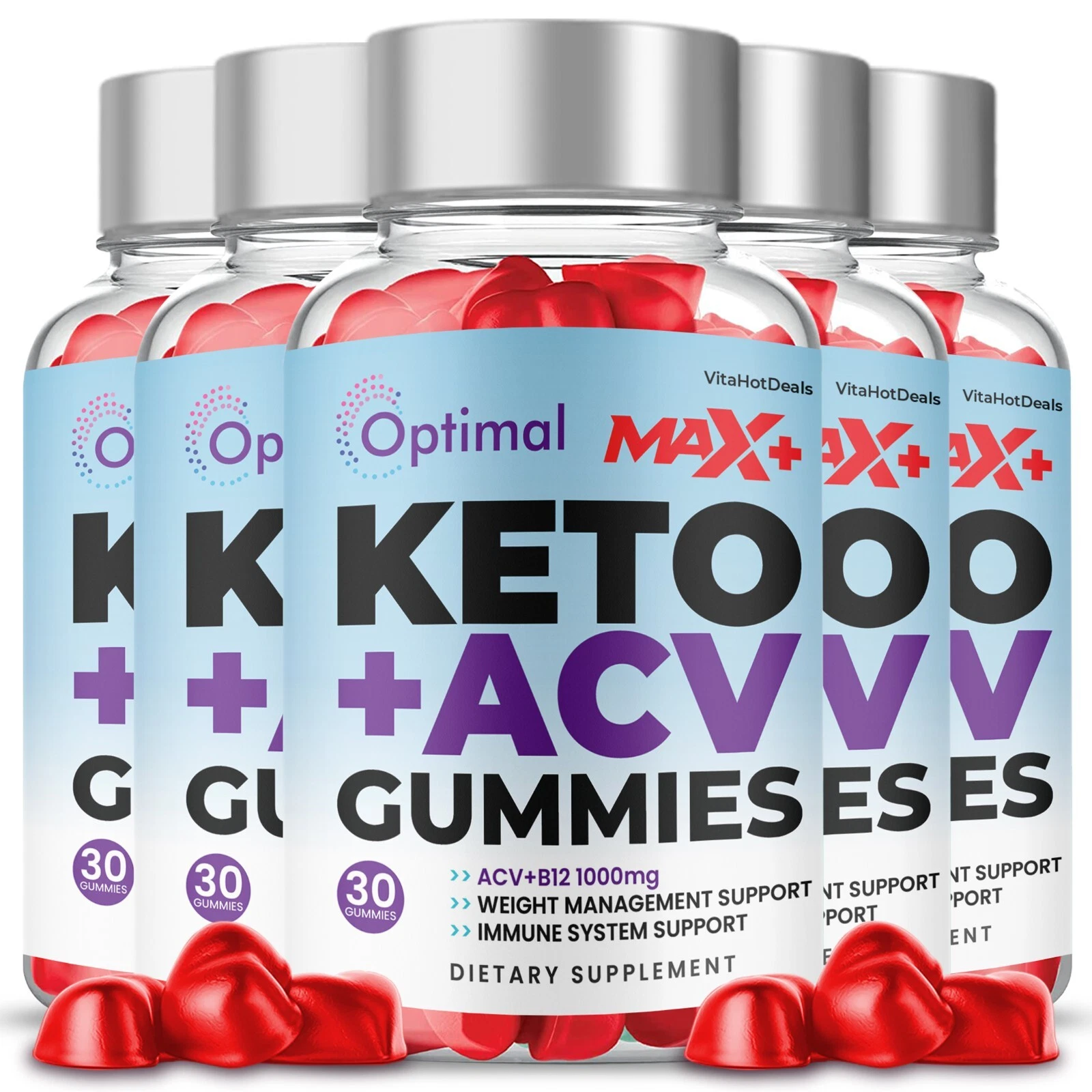 Optimal Max + Keto Gummies, Optimal Maximum Potency ACV Gummies (5 Bottles)