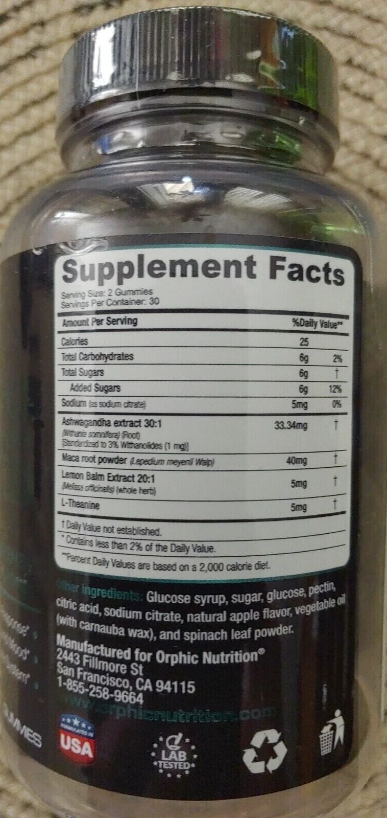 Orphic Nutrition Ashwagandha Gummies, 60 Ct, Exp 08/25