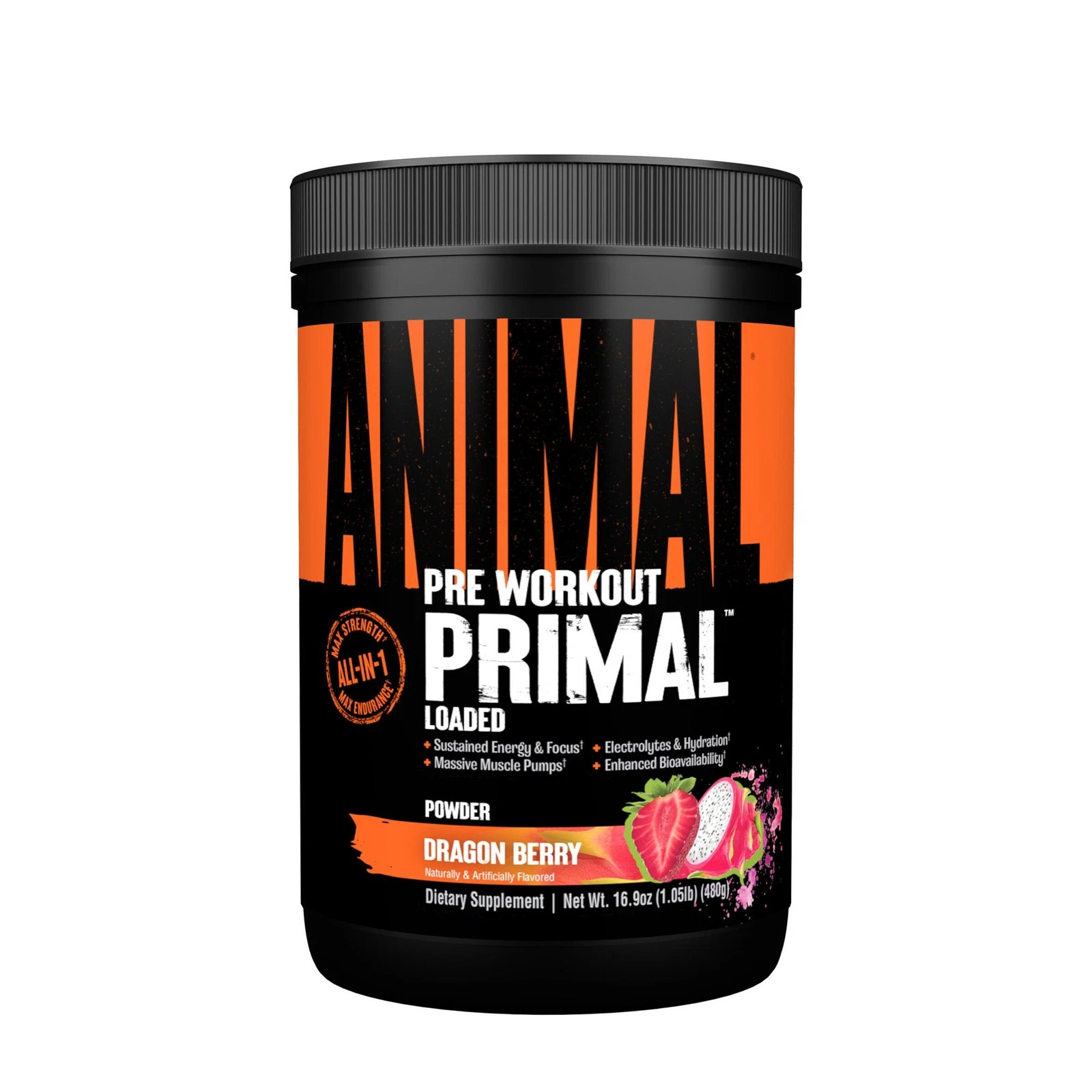 Animal Pre Workout Primal Loaded Dragon Berry 16.9 Oz 25 Servings Exp 6/2026