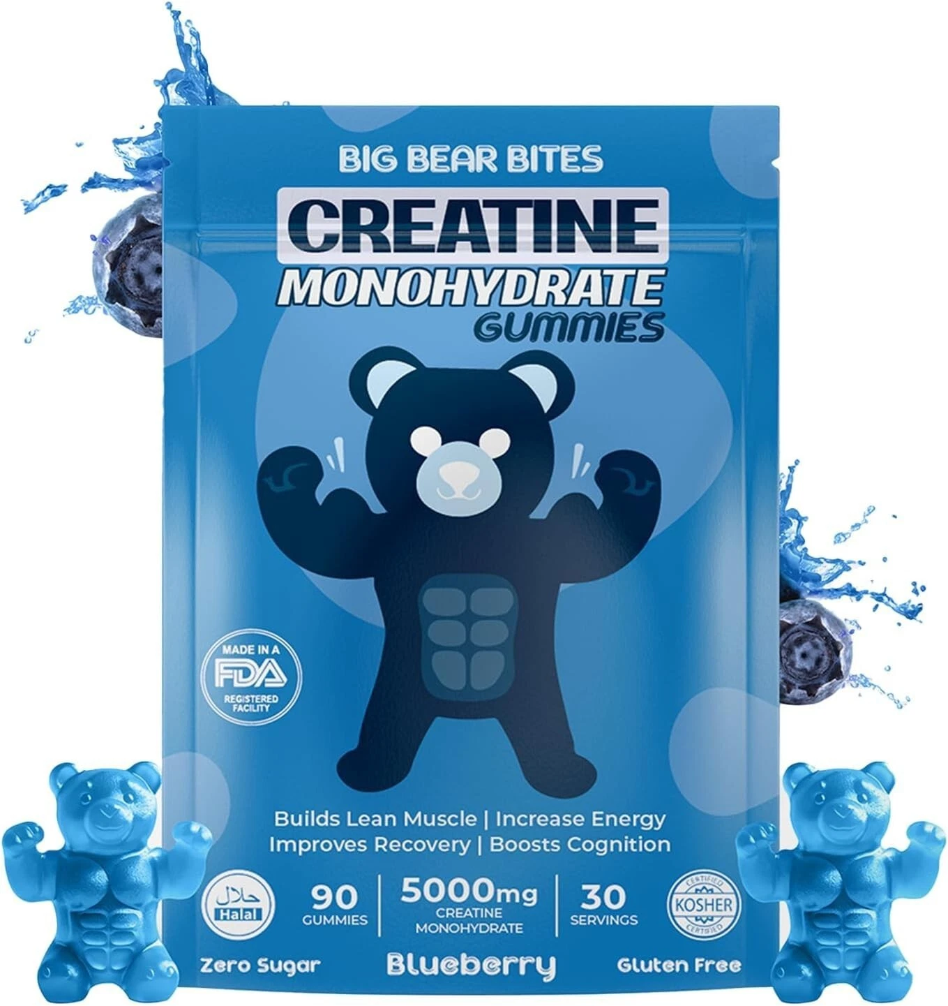 Big Bear Bites Creatine Monohydrate Gummies 5 grams - Blueberry Flavor - 90ct.