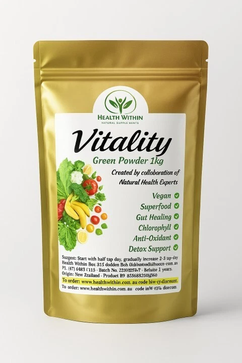 Vitality Spirulina Chlorella Barley Grass 1kg Vital Greens for Vegan Synergy
