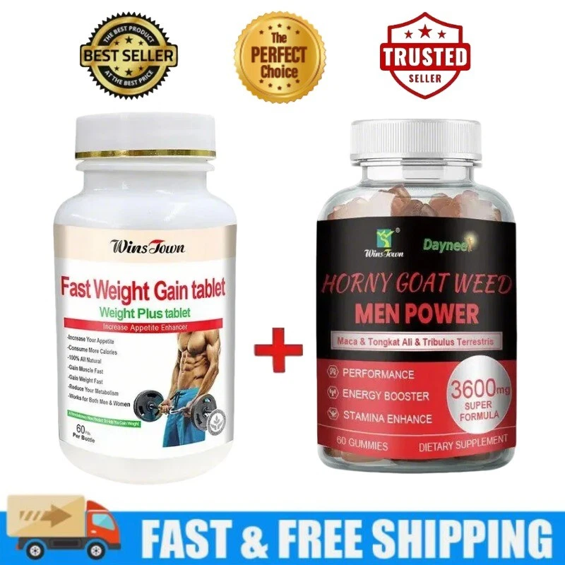 Powerful male muscle growth activation tablets+strength enhancing gummies