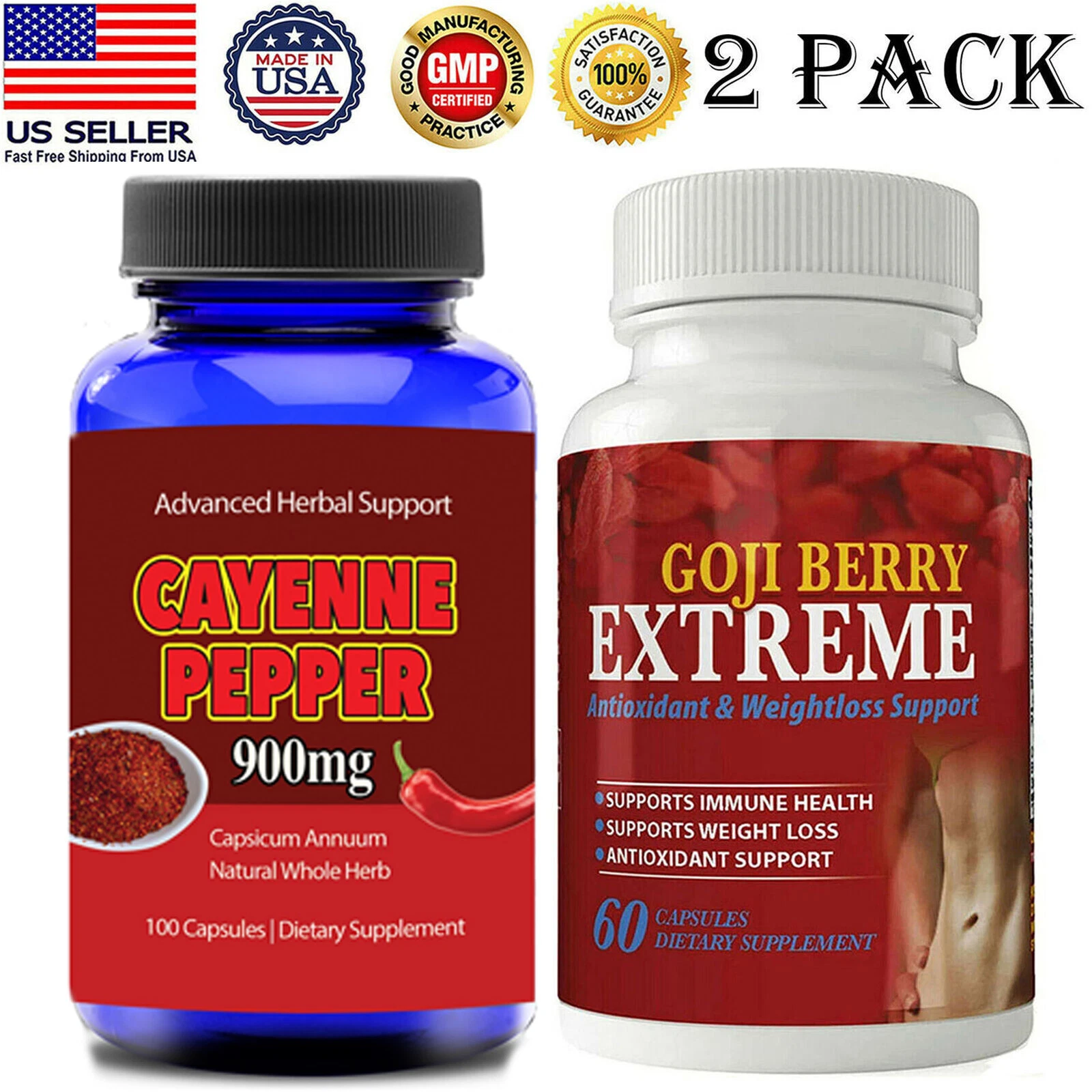Amazing Cayenne Pepper Pills Goji Berry Extreme Weight Loss Capsules Combo Pack