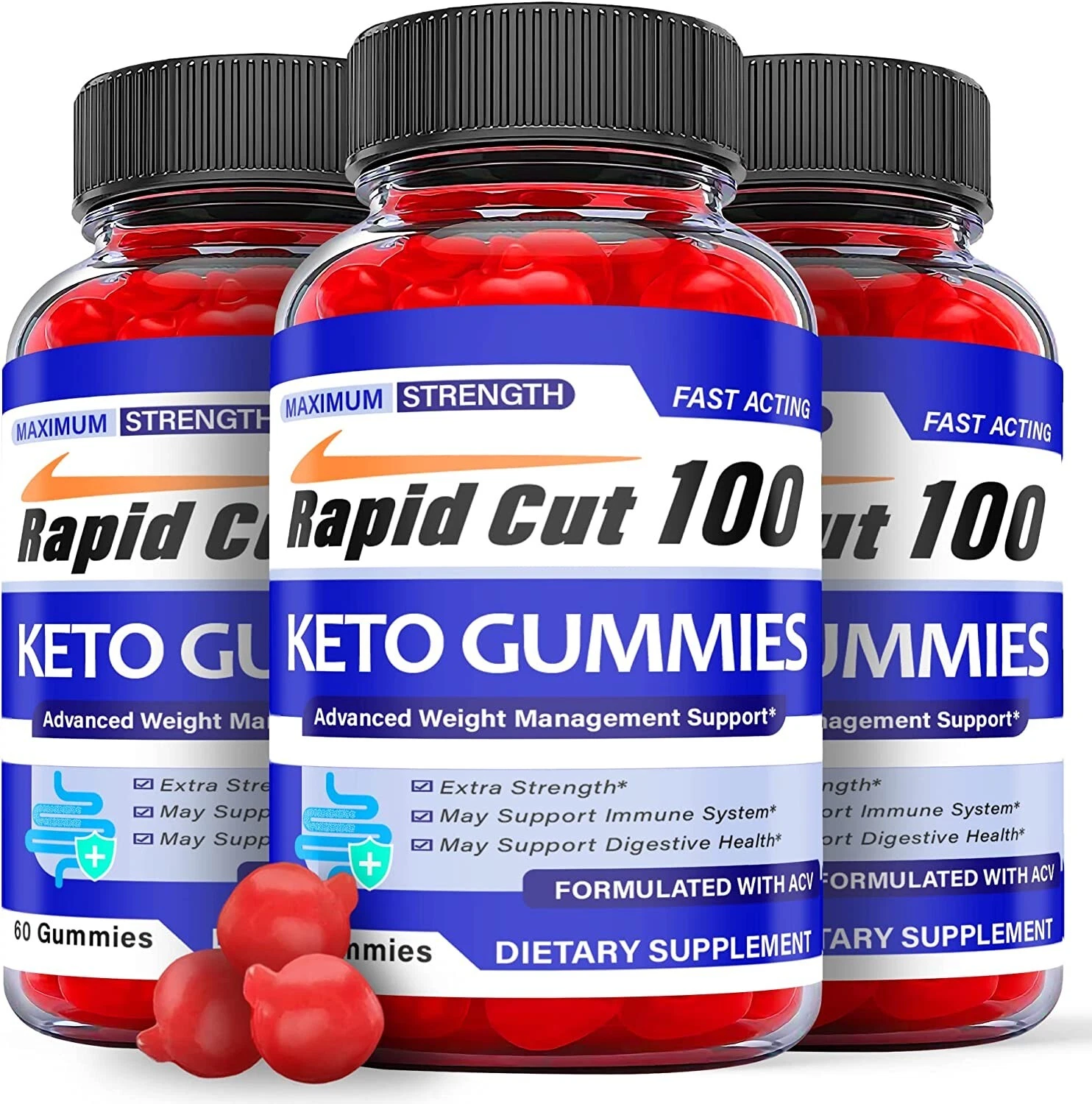 (3 Pack) Rapid Cut 100 Keto ACV Gummies - Vegan Weight Loss Supplement-180 Gums