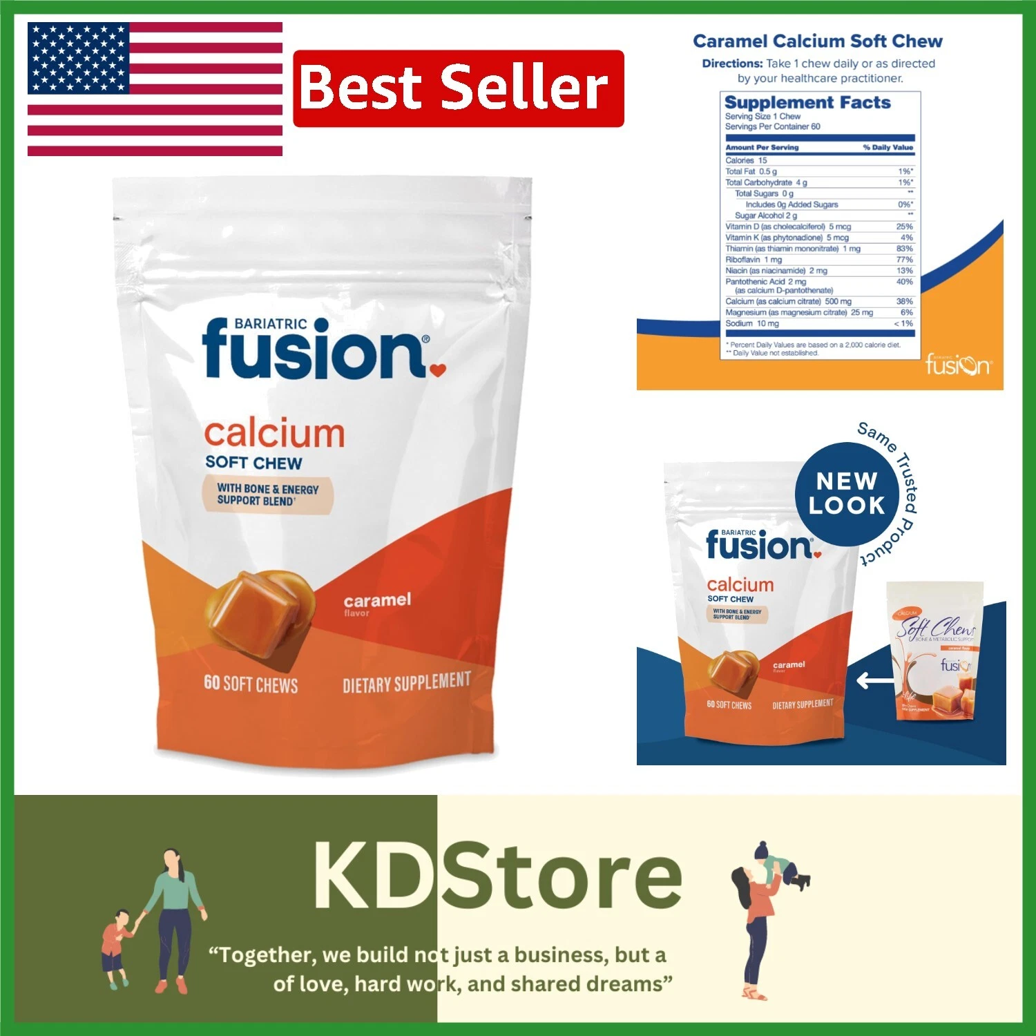 Bariatric Calcium Citrate Chews with Vitamin D3 | Sugar-Free, Caramel 60 Count