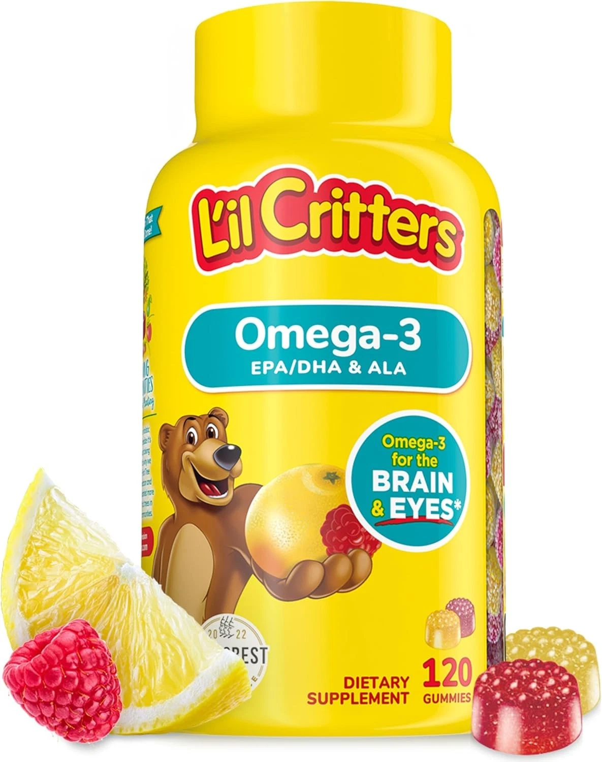 L'il Critters Kids Omega-3 Gummy, 3 Fatty acids, DHA, 120 Count (Pack of 3)