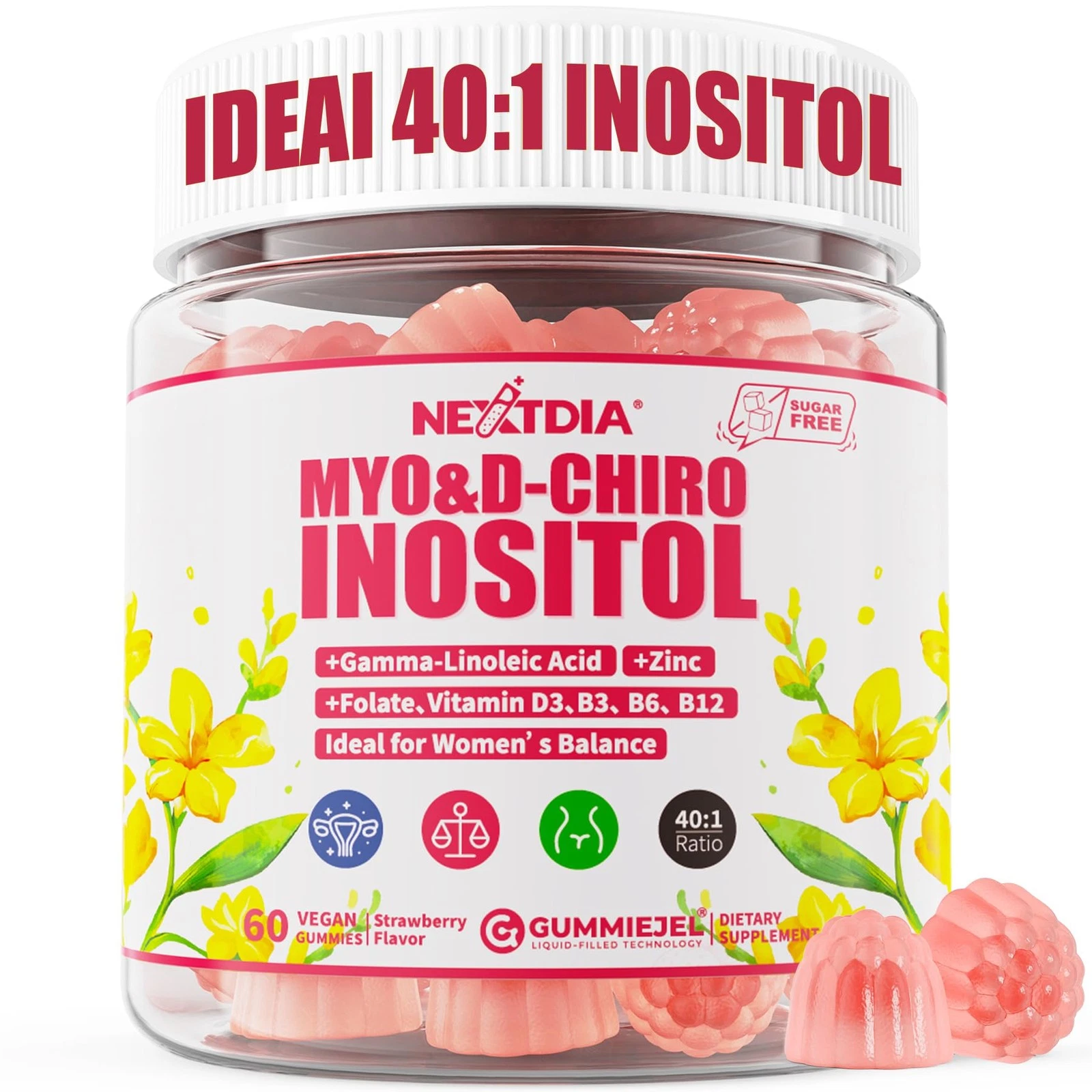 Inositol + Evening Primrose Oil Gummies for Women(Made in USA) - Myo-Inositol 20