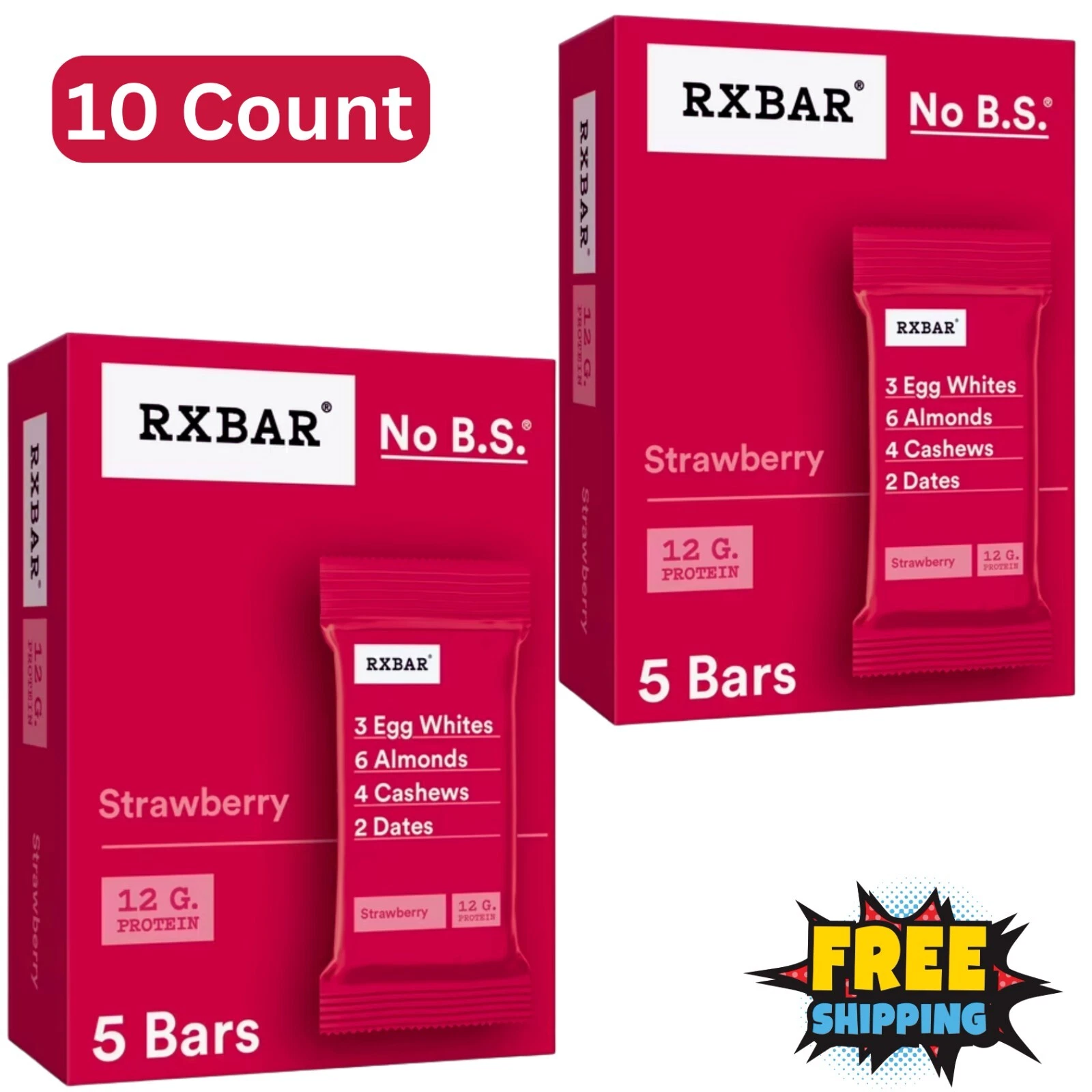 RXBAR Strawberry Protein Bars Gluten-Free Ready-to-Eat 10 Count