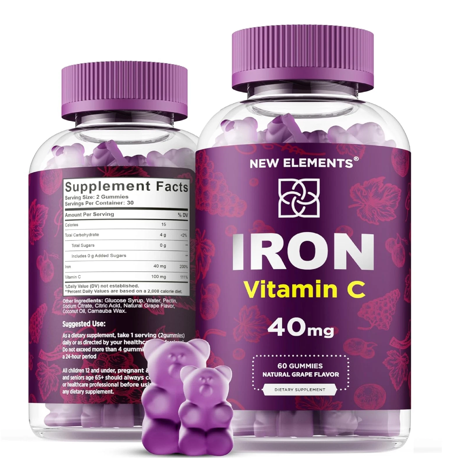 Iron Supplement for Women & Men with Vitamin C, Iron Gummies for Adults 40Mg Iro
