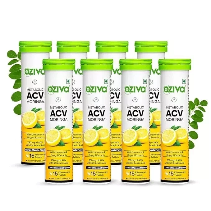 OZiva ACV Moringa For Weight Loss | 3-in-1 Fat Oxidation Formula I pack of 8
