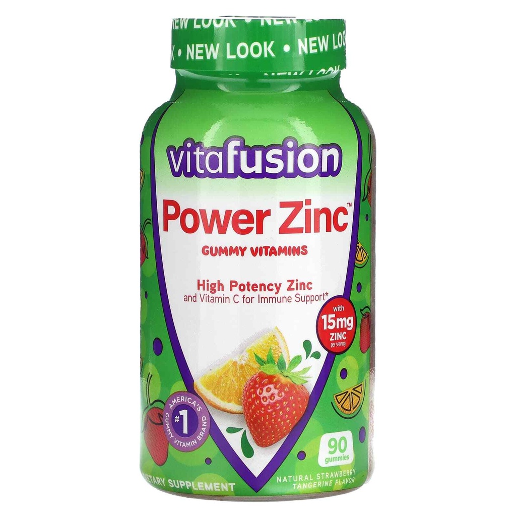 2 X VitaFusion, Power Zinc Gummy Vitamins, Natural Strawberry Tangerine, 15 mg,