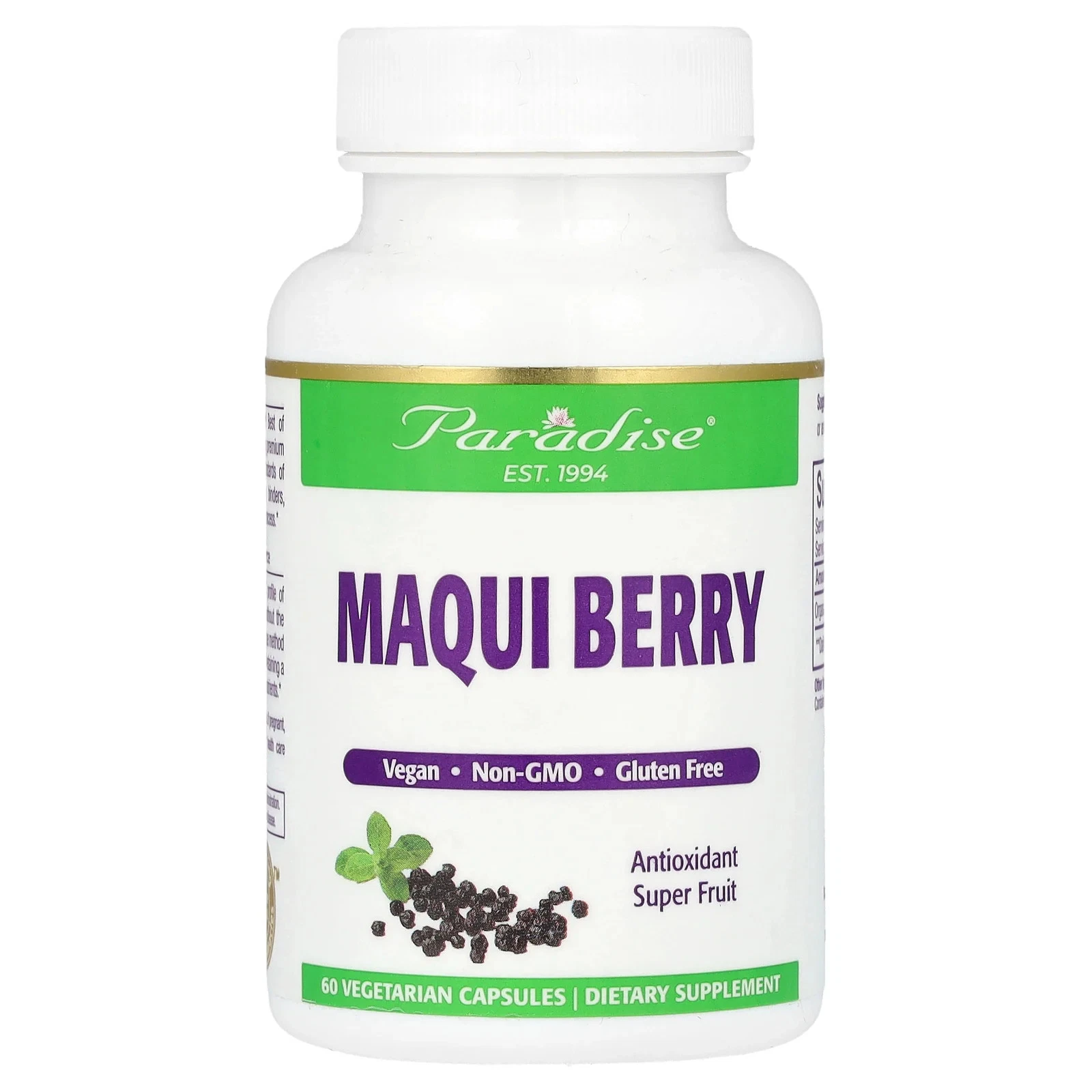 Paradise Herbs Organics Maqui Berry 60 Veggie Caps Organic, Vegetarian