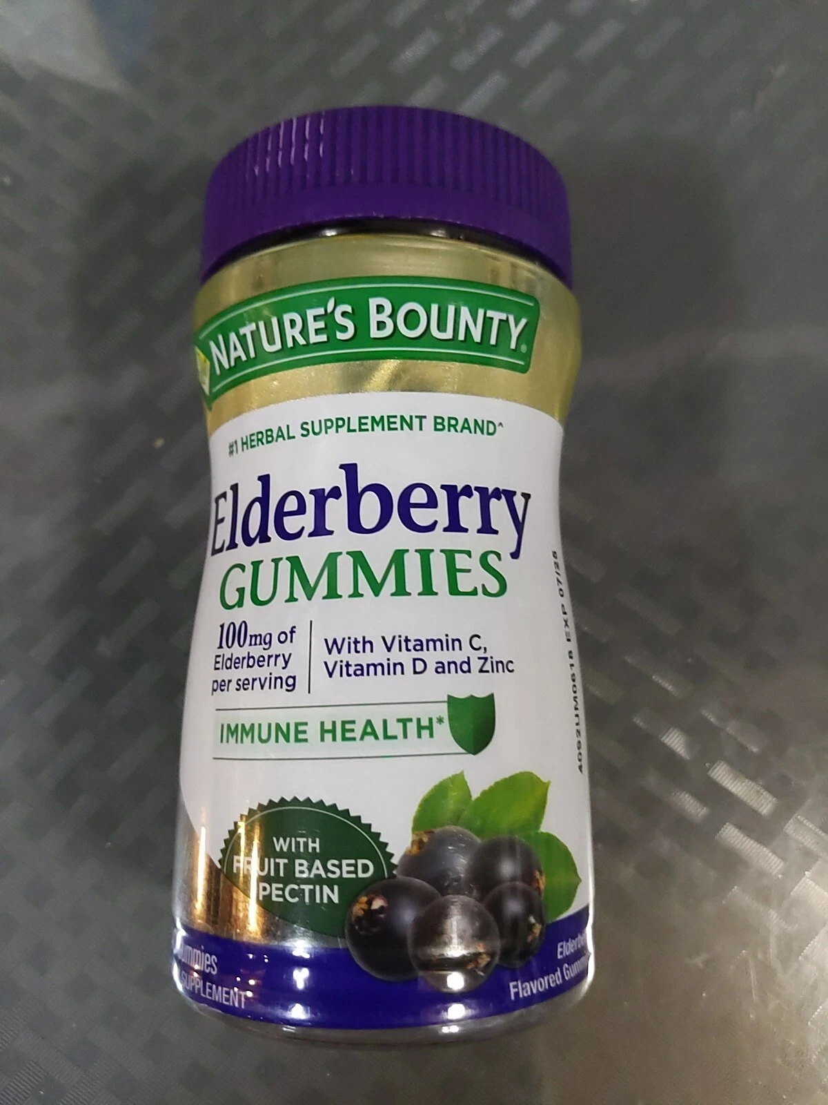 Nature's Bounty Elderberry Gummies 100 mg Vit C D & Zinc 40 count Exp 07/25 #L14