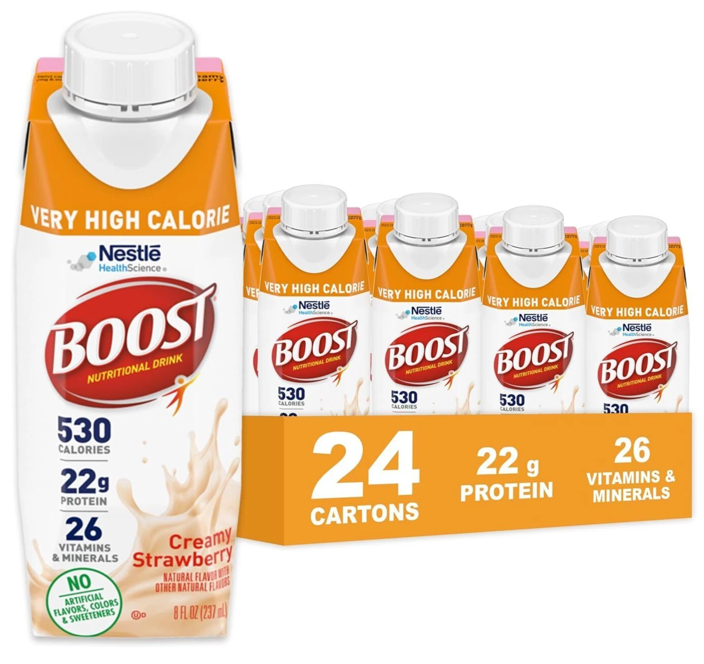 (24 Pack) BOOST Very High Calorie Creamy Strawberry Protein Nutrition Drink, 8oz