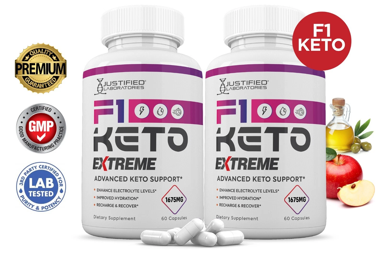 F1 Keto ACV Pills Extreme 1675MG New Improved Formula 2 Pack
