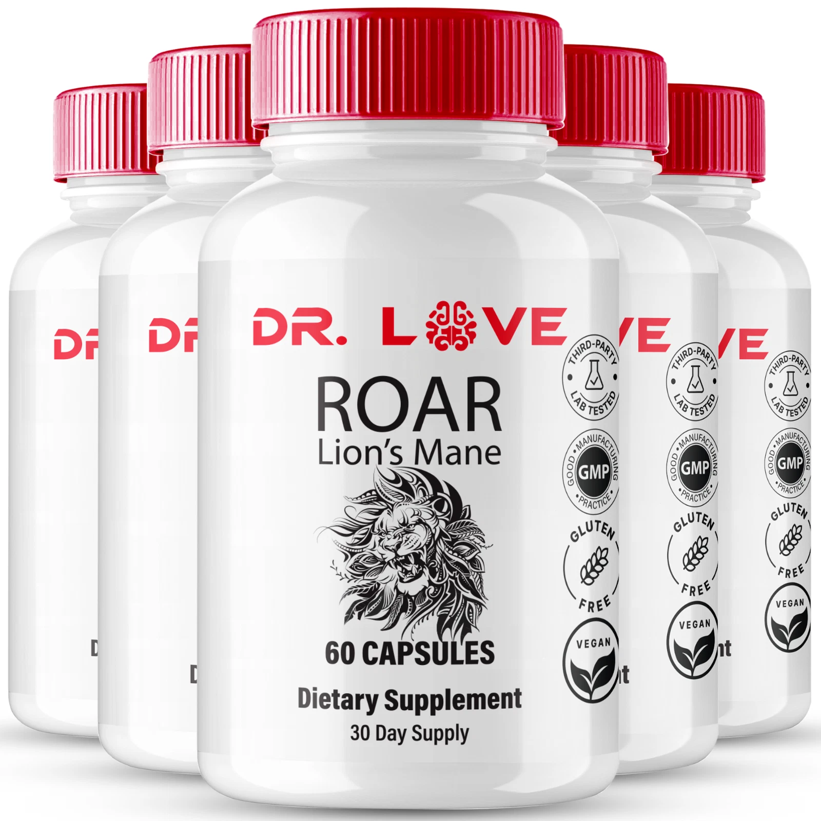 (5 Pack) Dr. Love Roar Lion’s Mane Male Capsules for Men Energy & Vitality Pills