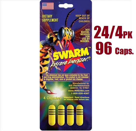 Swarm Extreme Energizer Energy Pill (Yellow) - 96 Caps, 4 Pill Pack, 24 Packs