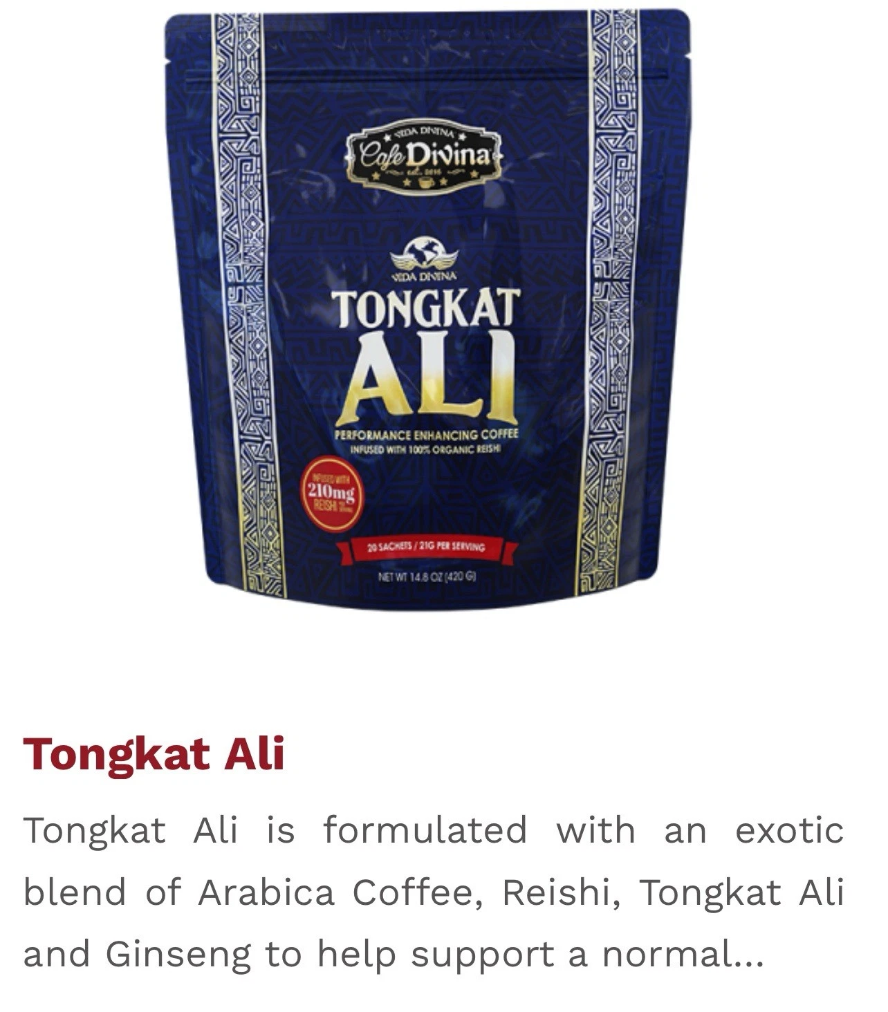 Vida Divina Caffe 1 bag Performance Enhacing 100% Organi Coffe