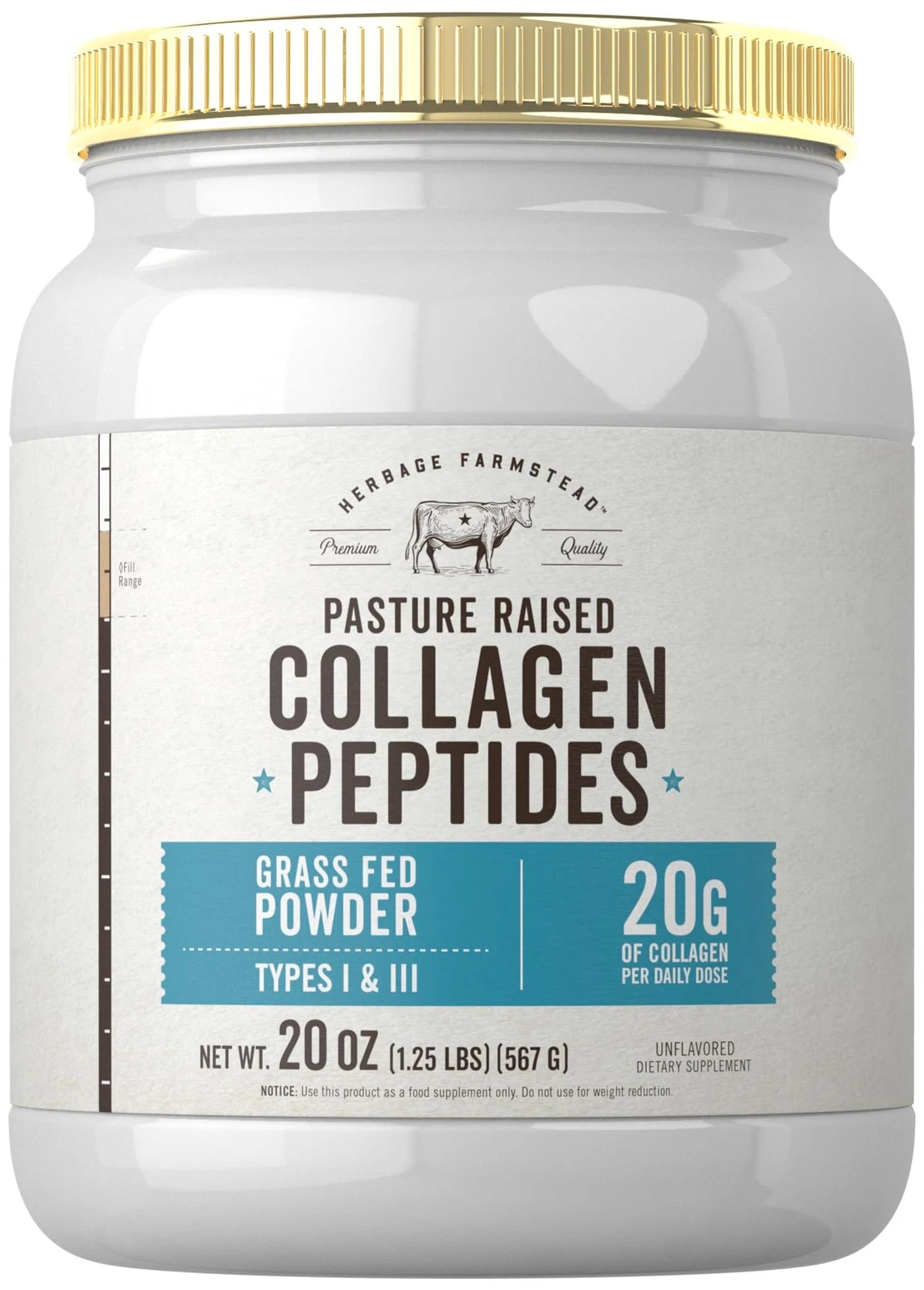 Carlyle Grass Fed Collagen Peptides Powder 20oz | Unflavored | Pasture Raised |