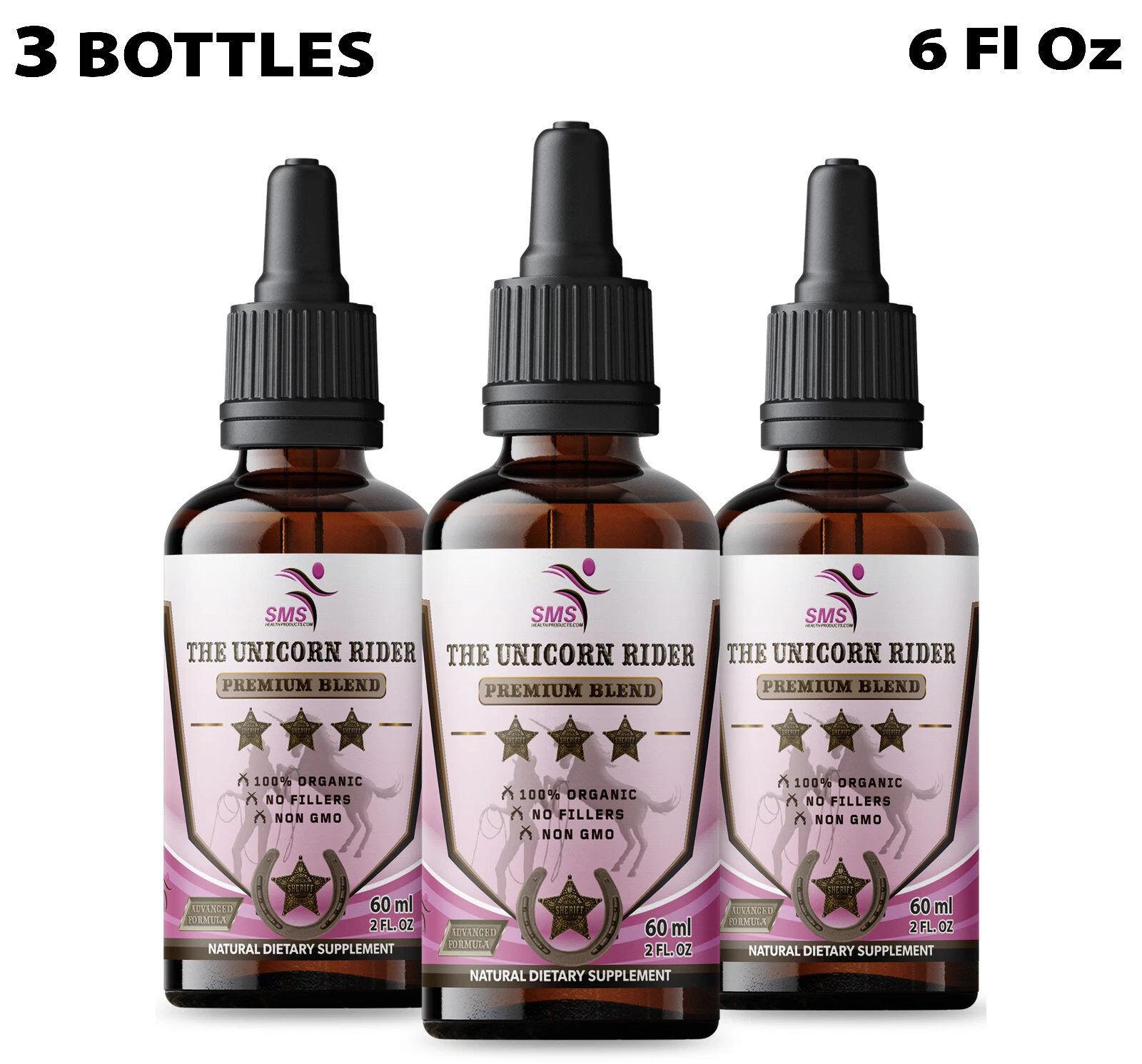Unicorn Rider Womens Energy Boost Tincture Pure Herbal Drops 3 Bottles 6 Fl Oz