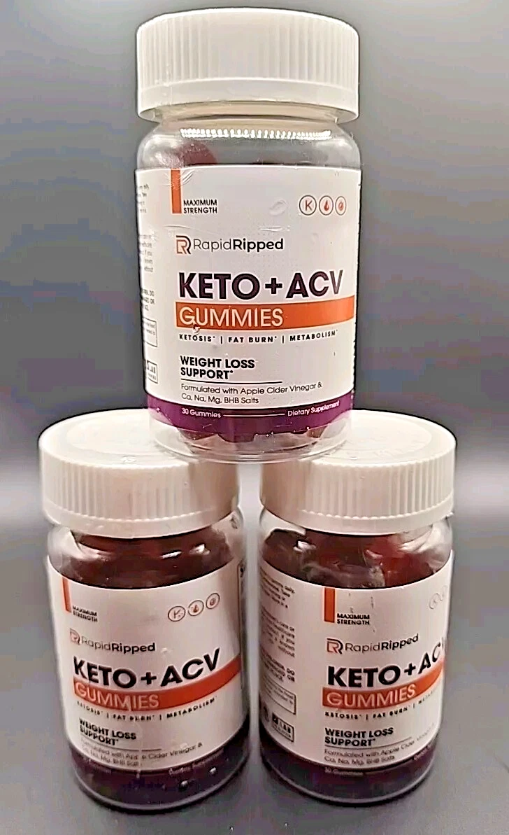Rapid Ripped Keto, Rapid Ripped ACV Weight Loss & Fat Burn Gummies (3 Pack=90ct)