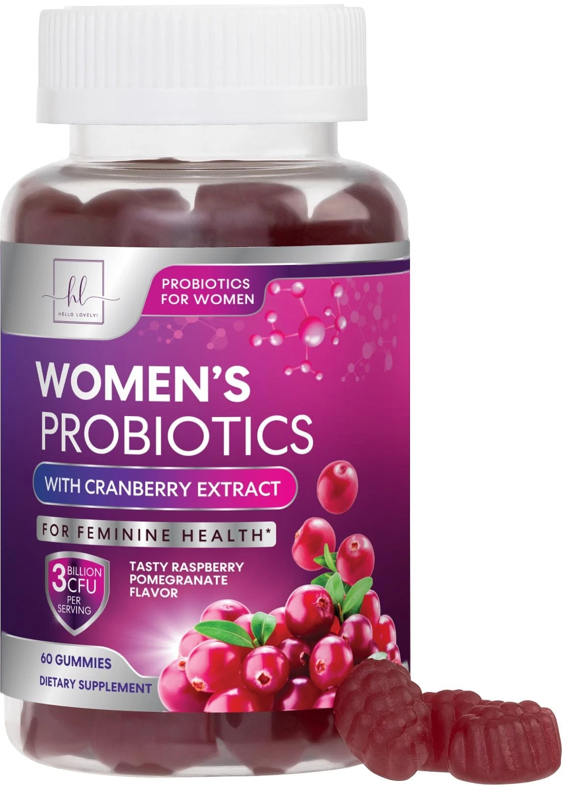 Probiotics for Women Gummy with Cranberry Extract - 6 Premium Strains for PH Bal