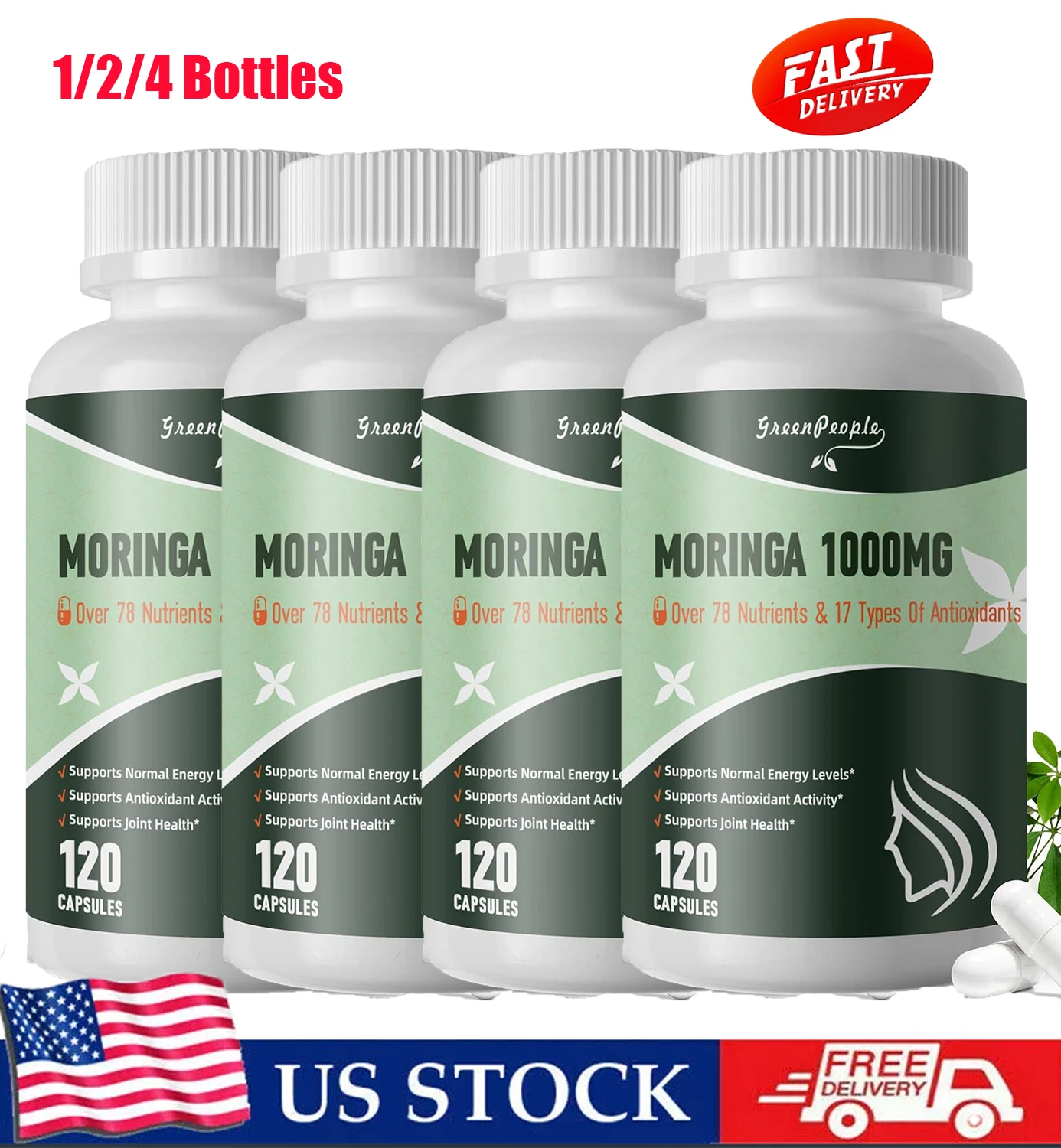 Moringa Oleifera Leaf Organic Extract Capsules Serving 100% Pure 120/240/480Caps