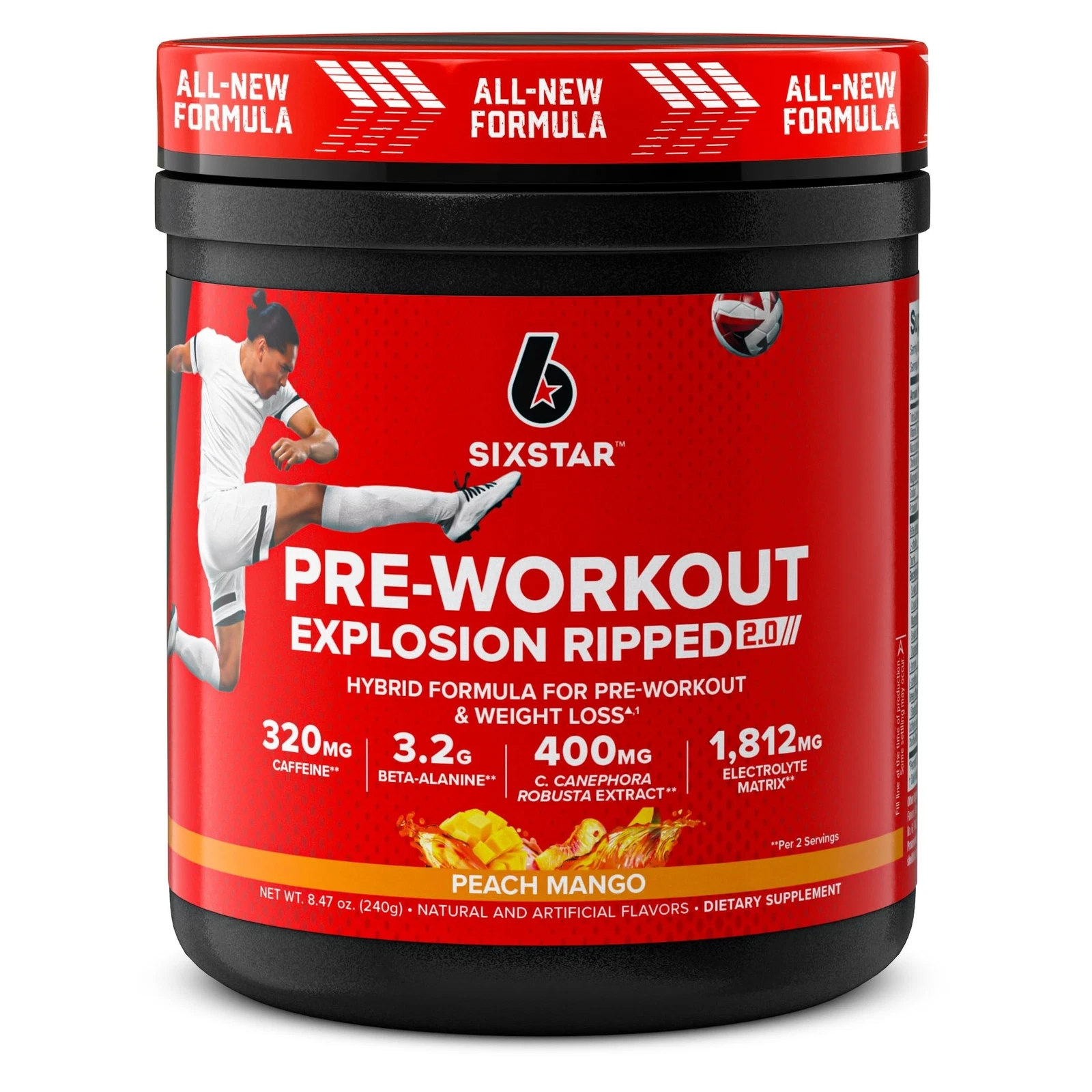 Six Star Pre-Workout Explosion Ripped 2.0 Peach Mango - Endurance Powder with...