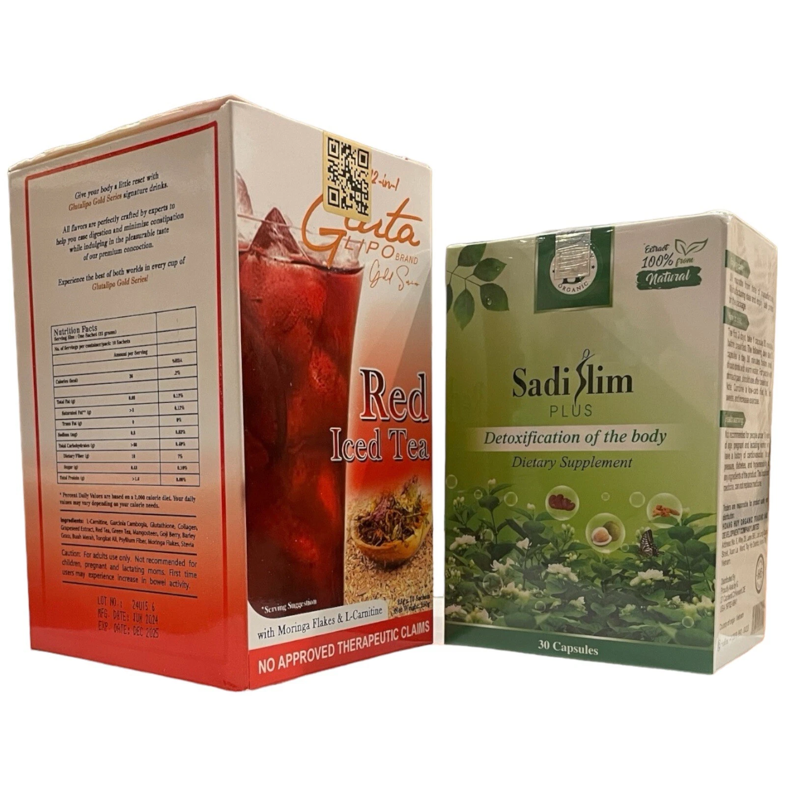 Organic Sadi Slim Weight Loss Dietary Supplement Glutathione Red Tea Detox Combo