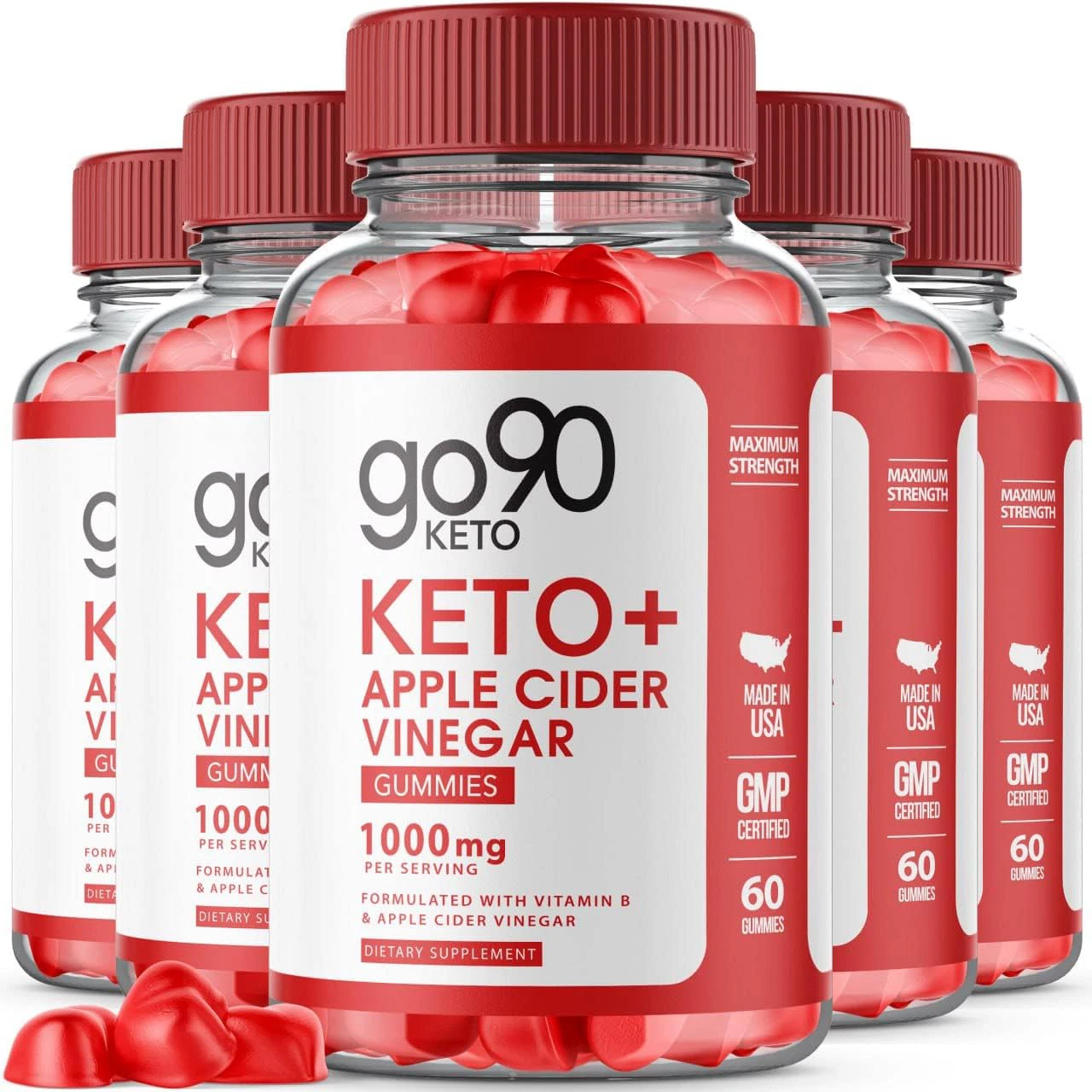 (5 Pack) Go90 Keto ACV Gummies - Vegan, Weight Loss Supplement - 300 Gummies