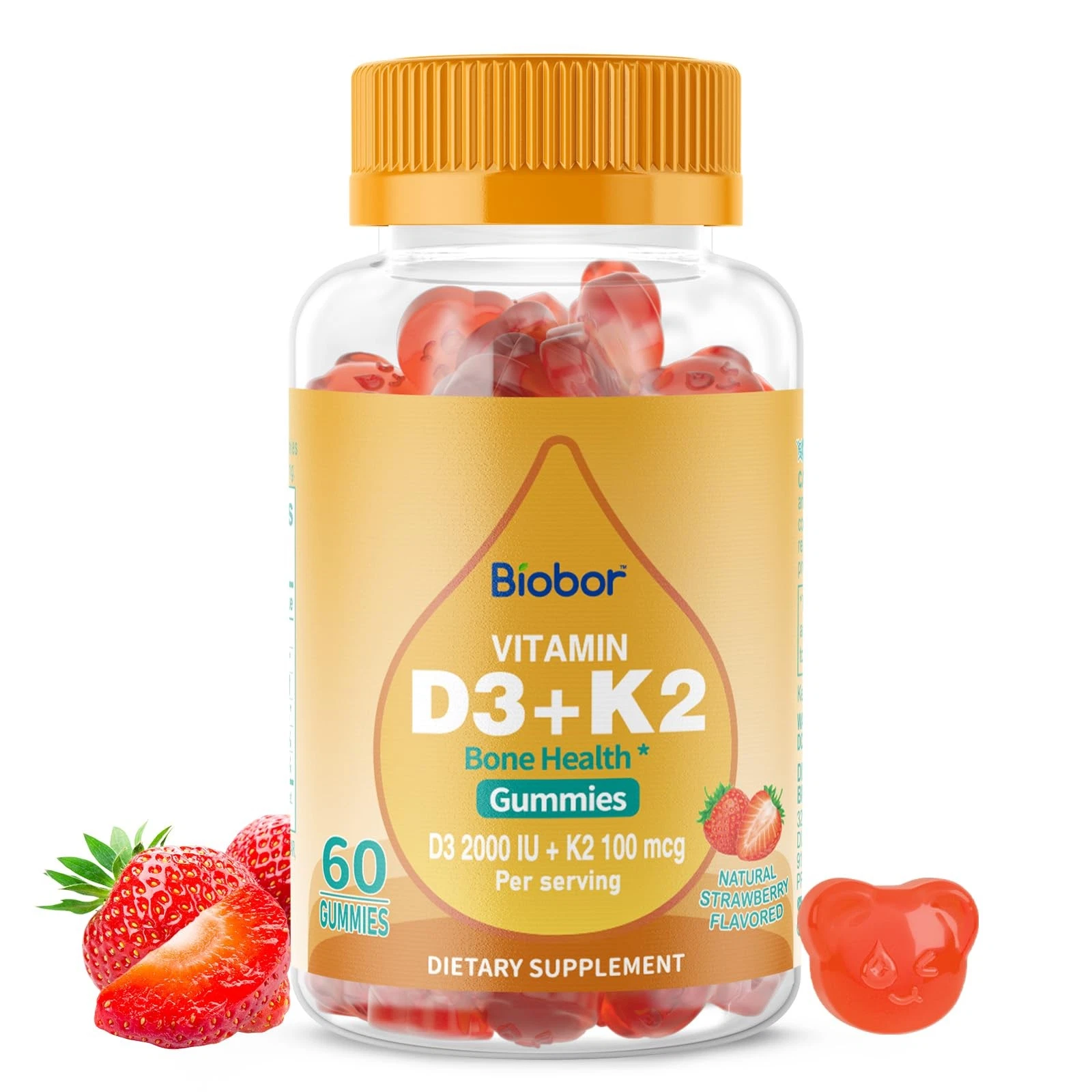 Natural Vitamin D3 K2 Gummies, 2000 IU Vitamin D3 & 100 mcg Vitamin K2,Suppor...