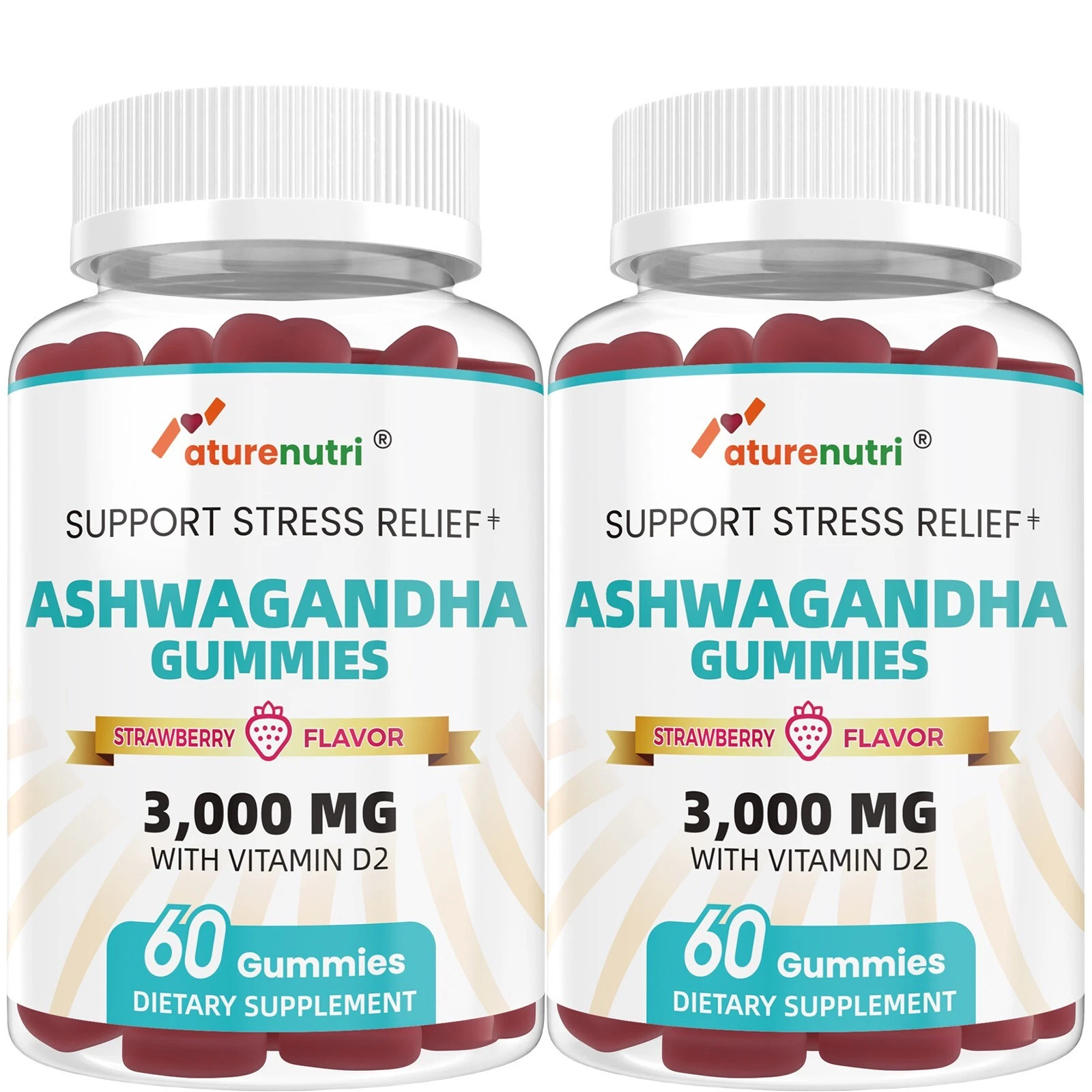 2Packs - 3000mg Ashwagandha Gummies + Vitamin D2 | Strawberry Flavor