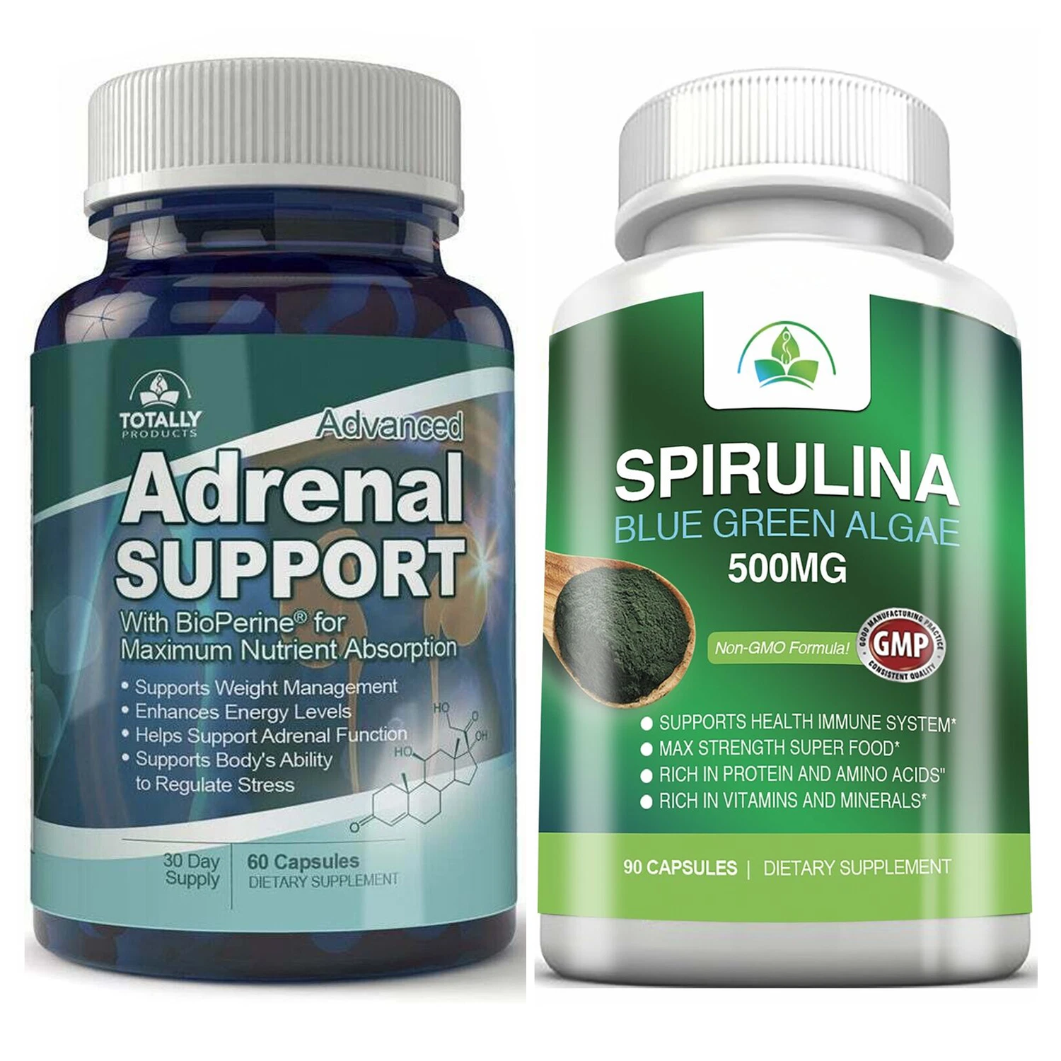 Adrenal Support Weight Loss Pills & Spirulina Algae Immune Health Supplements
