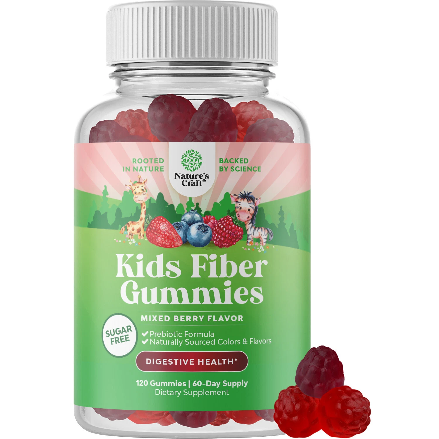 Sugar Free Fiber Gummies for Kids - Delicious Prebiotic for Constipation 120ct