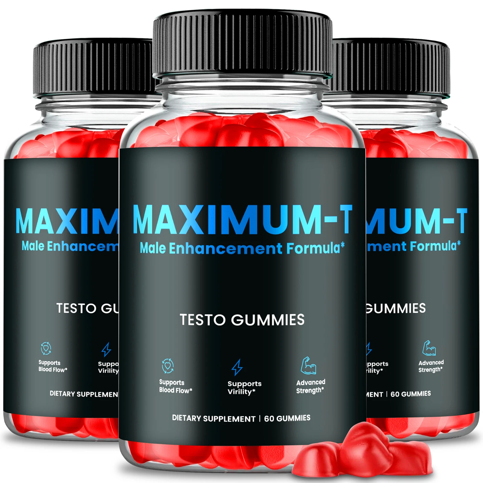 (Paquete de 3) Gomitas macho Maximum-T para aumentar los niveles T para una conducción íntima mejorada