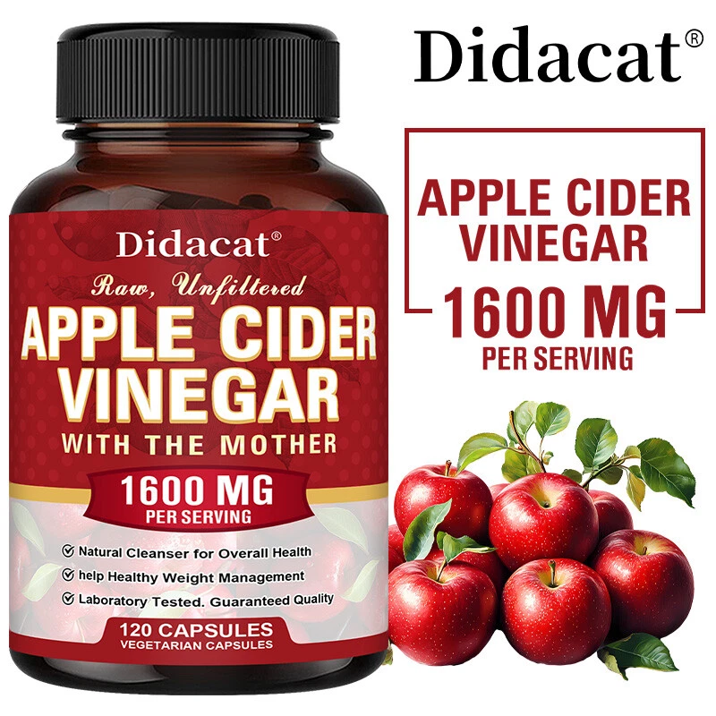 ▶ Apple Cider Vinegar Capsules - 1600mg with The Mother Vegan Keto Pills