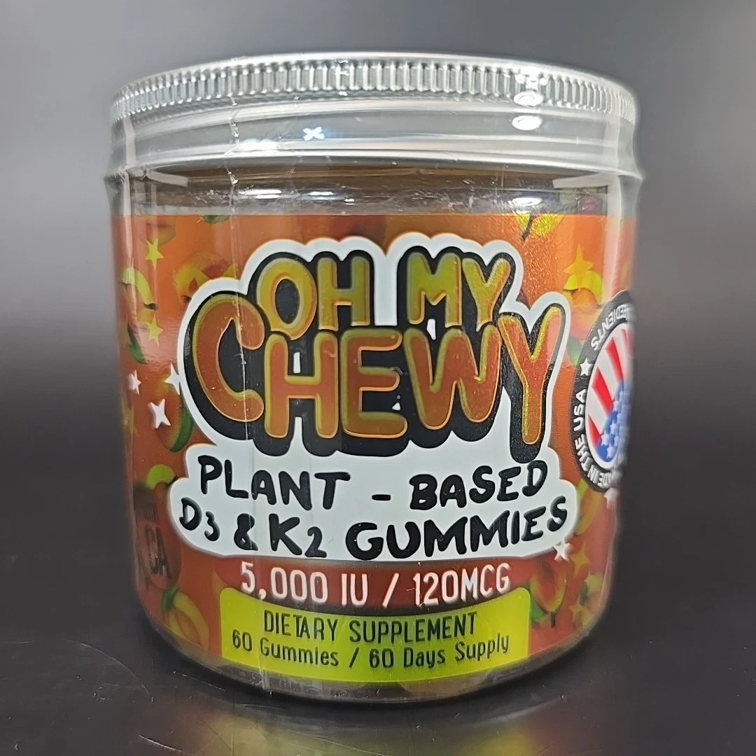 Oh My Chewy Plant-Based Vitamin D3 and K2 Gummies for Kids and Adults EXP 7/26