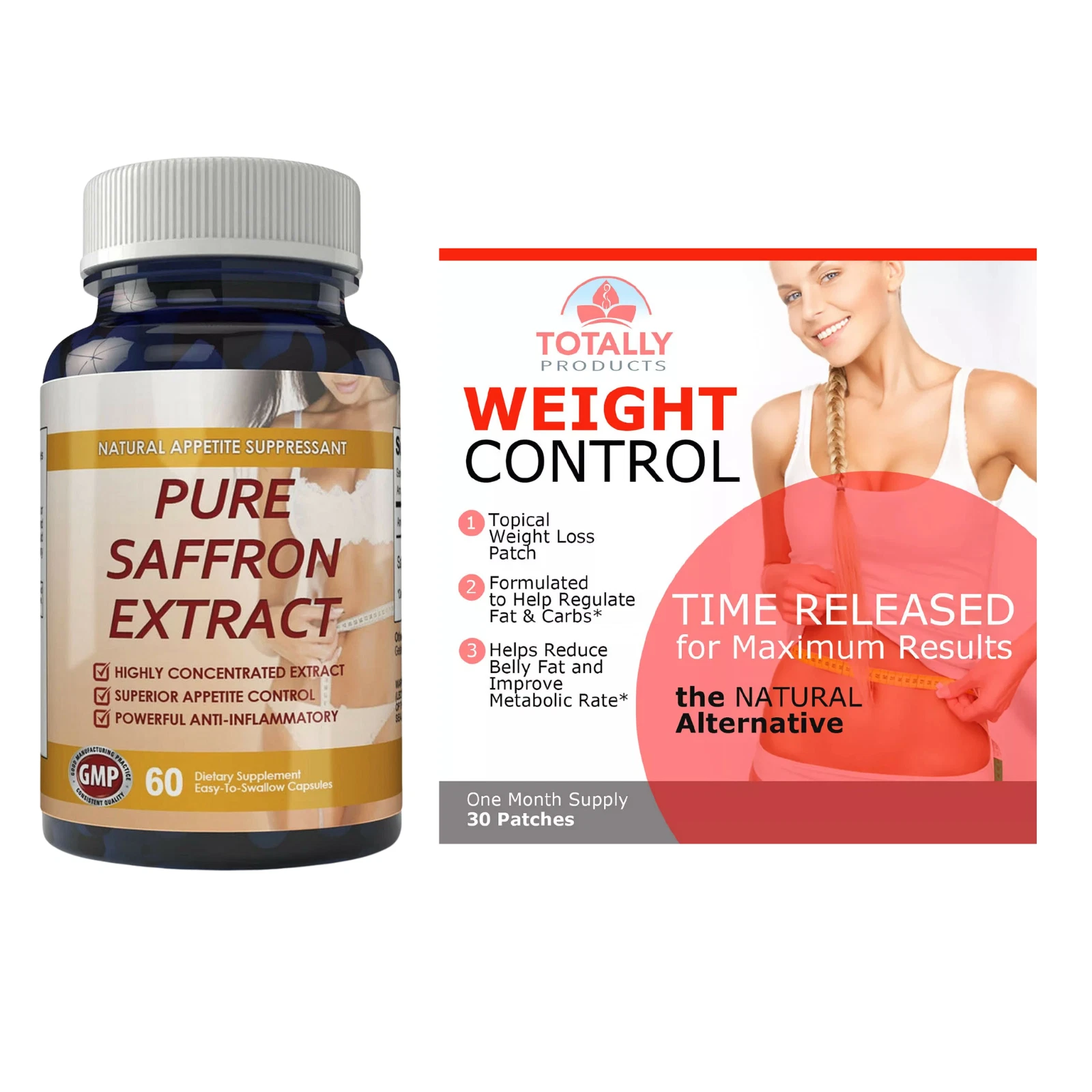 Saffron Extract Appetite Control Supplement & Topical Fat Burn Weight Loss Patch