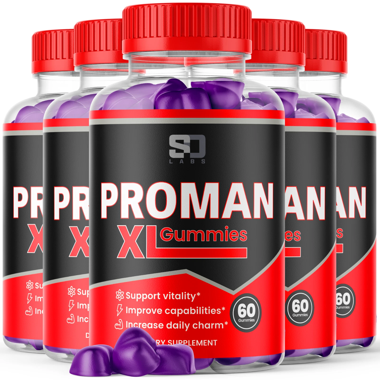 (5 Pack) ProMan XL Gummies For Men, Advanced Performance Supplement 300 Gummies