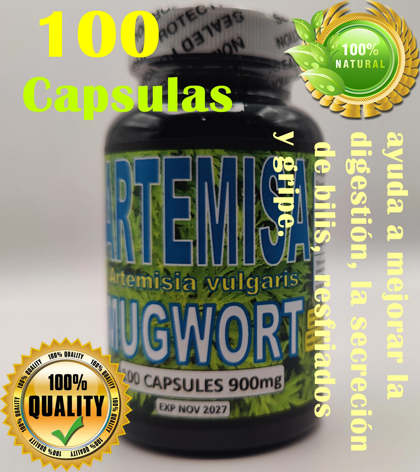 Artemisa hierba 100 Capsulas ,artemisia vulgaris, Mugwort herbal capsules 900mg