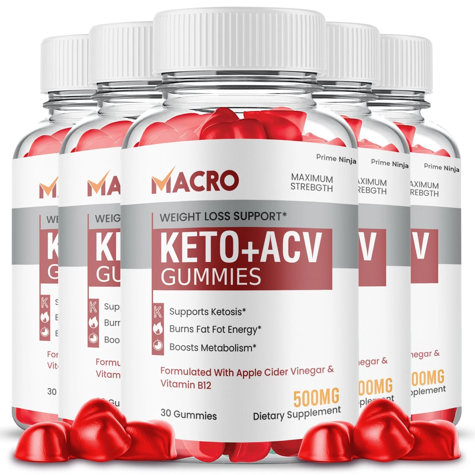 Macro Keto ACV Gummies, Max Strength with Apple Cider Vinegar (5 Pack)