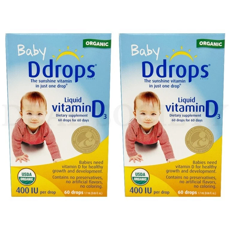 Baby D Drops Organic Liquid Vitamin D3 60 Drops Lot of 2