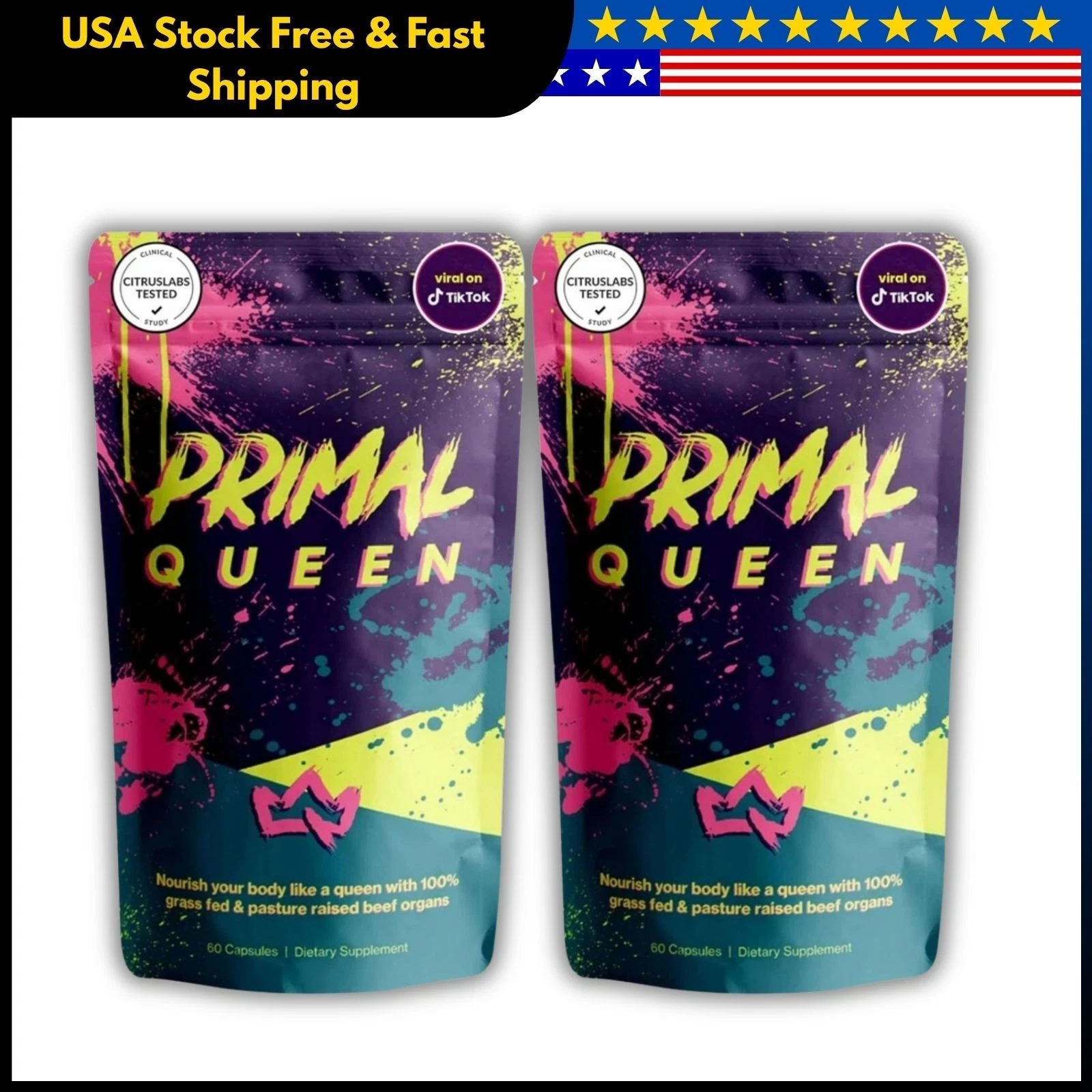 Primal Queen Beef Organ Supplement for Women 60 Counts 2 Packs US